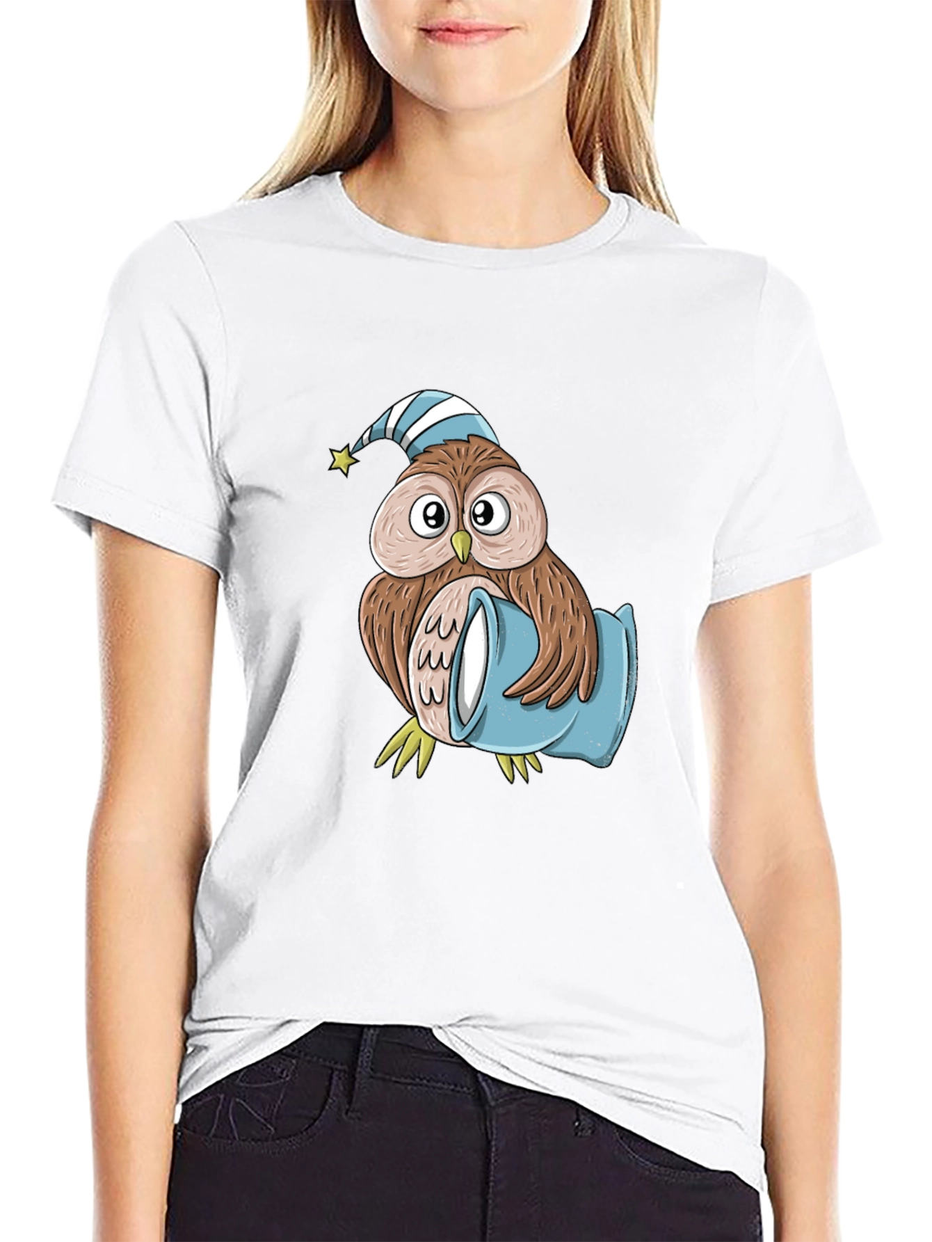 Black Cute Owl Pajama T-Shirt view 9