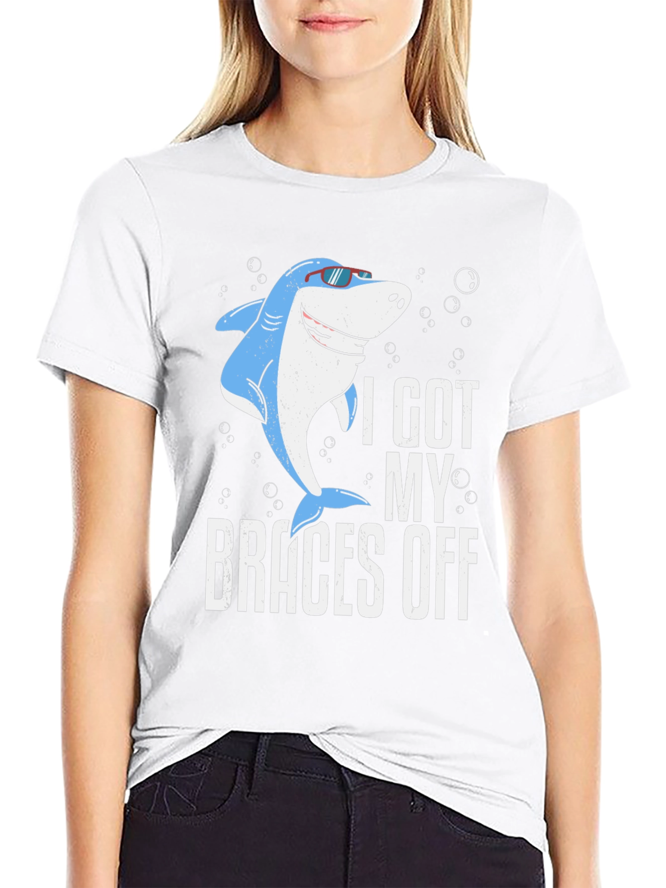 Black Funny Shark Braces Off T-Shirt view 9