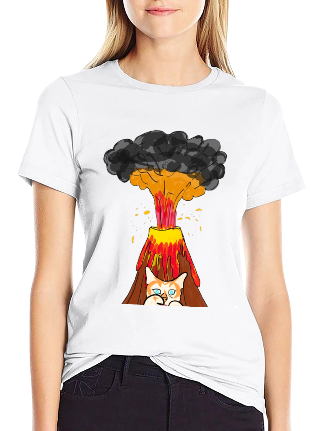 Black Volcano Cat Graphic Tee - Fun & Unique Design view 9