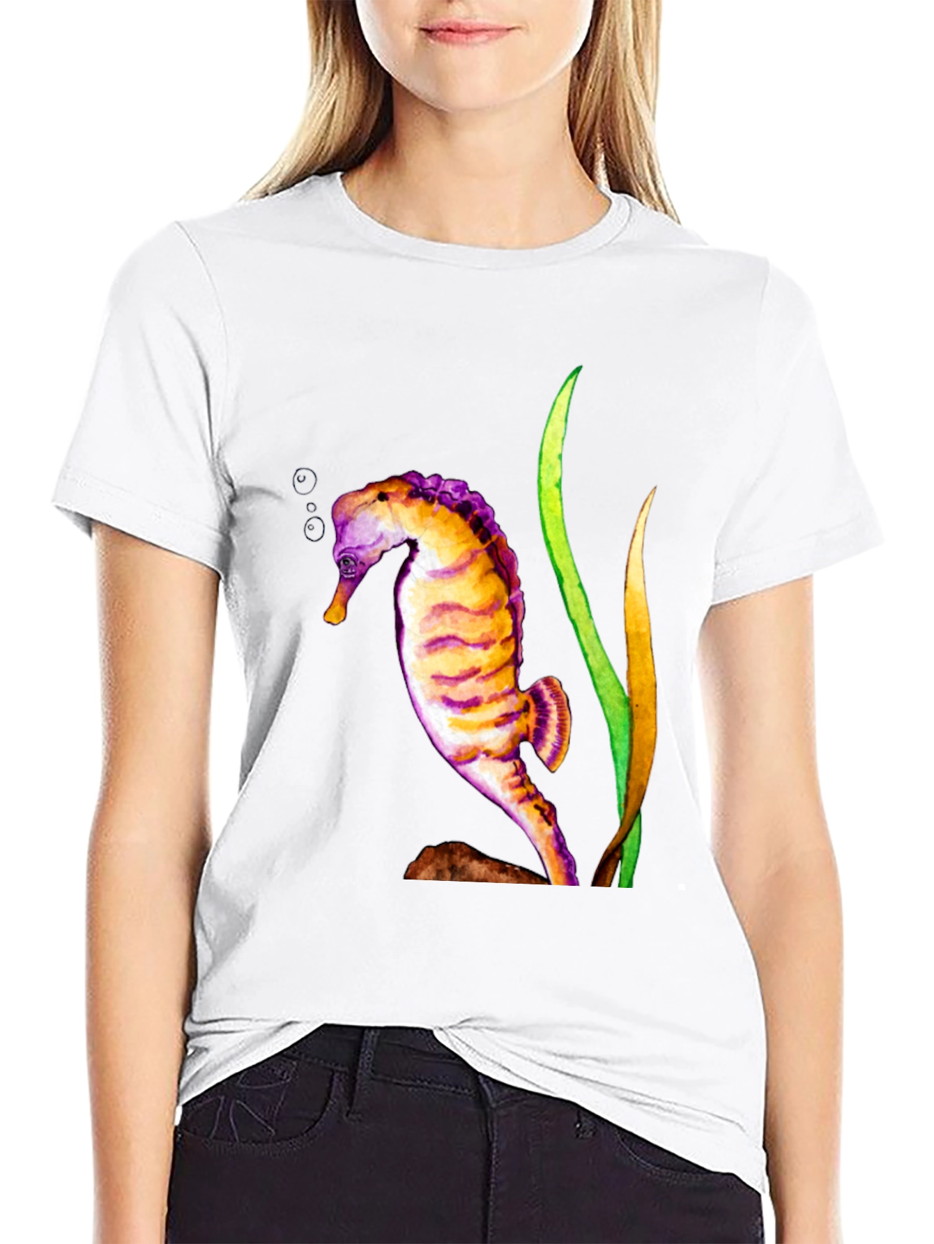 Black Seahorse Graphic Black T-Shirt view 9