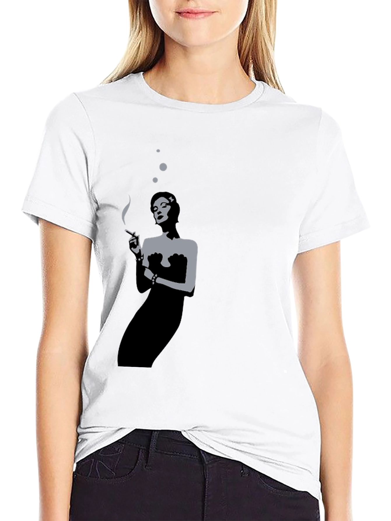 Black Retro Smoking Woman Black T-Shirt view 9