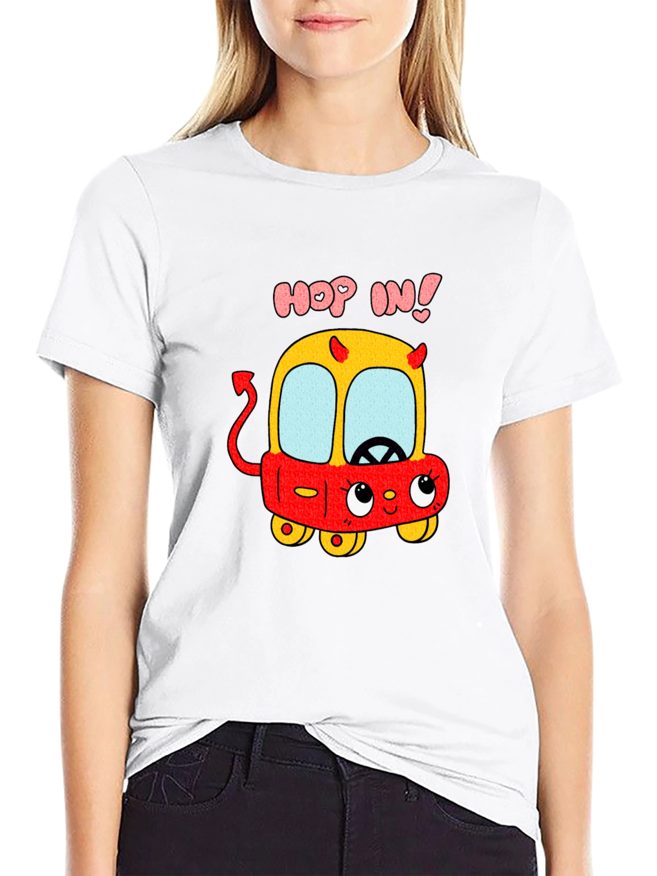 Black Funny Cartoon Devil Car T-Shirt - Hop In! view 9