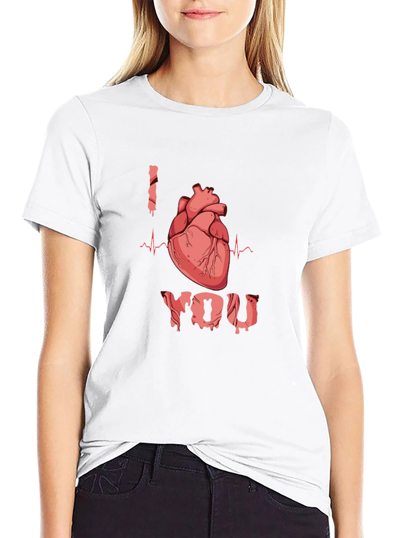 Black I Heart You T-Shirt - Anatomical Heart Design view 9