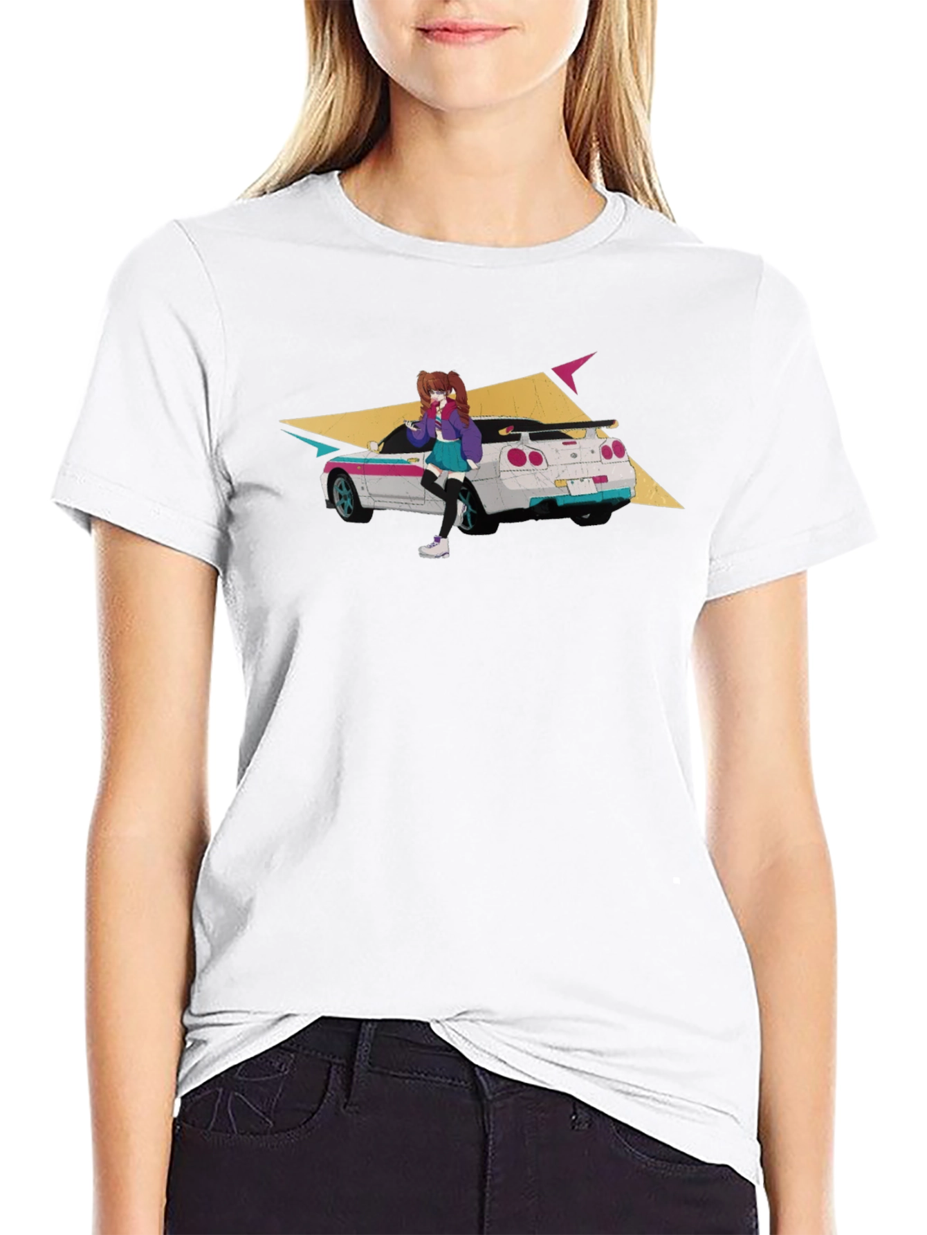 Black Anime Car Graphic Black T-Shirt view 9