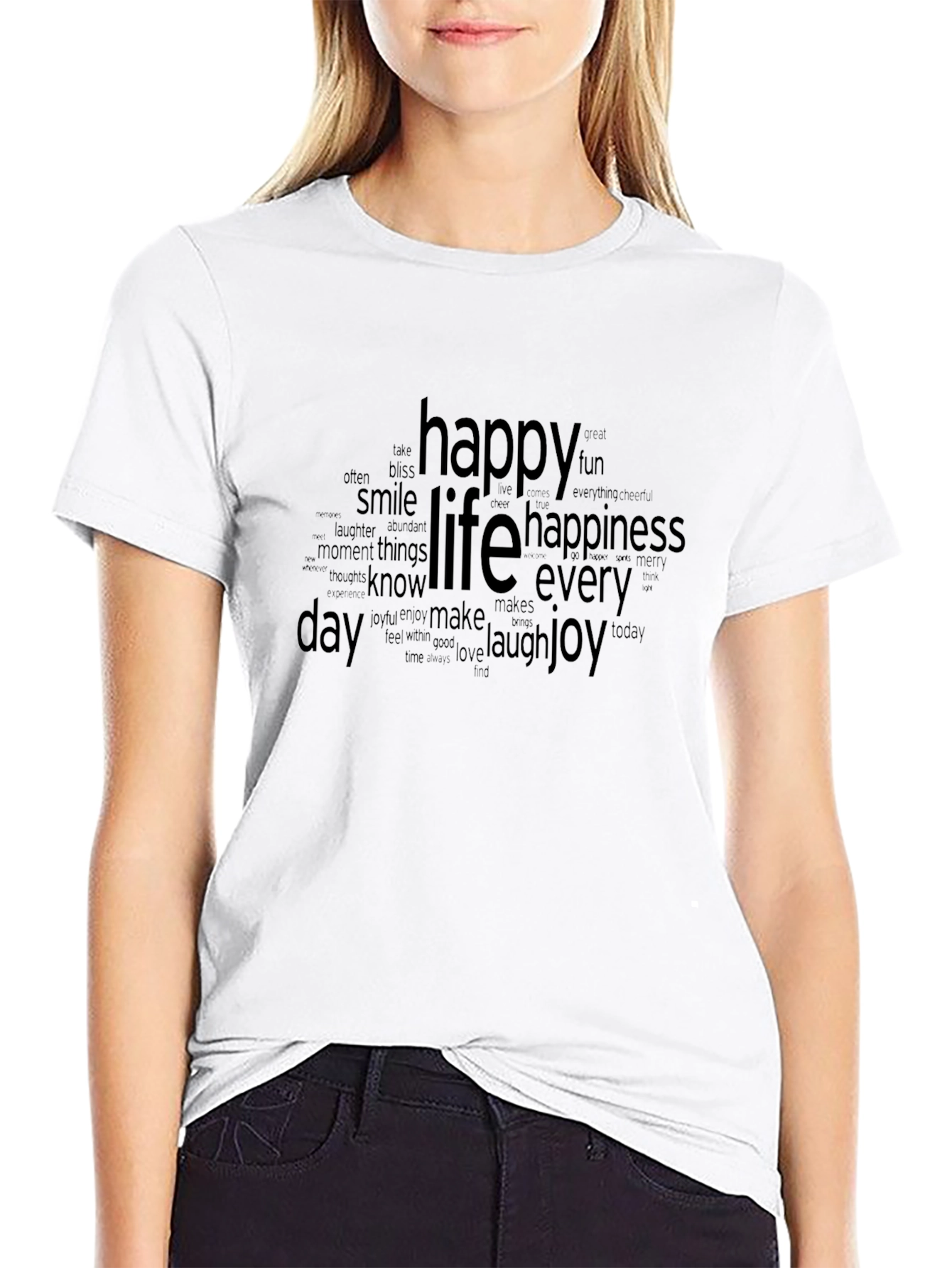 Black Happy Life Word Art T-Shirt - Everyday Joy view 9