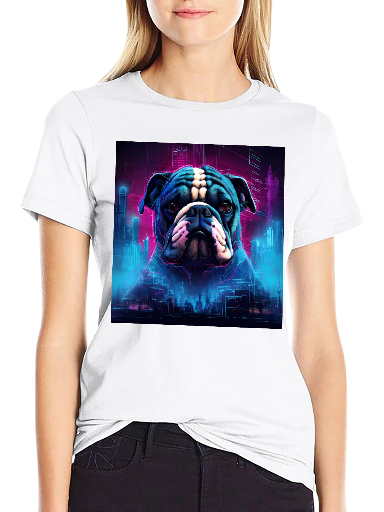 Black Cyberpunk Bulldog Graphic Tee view 9