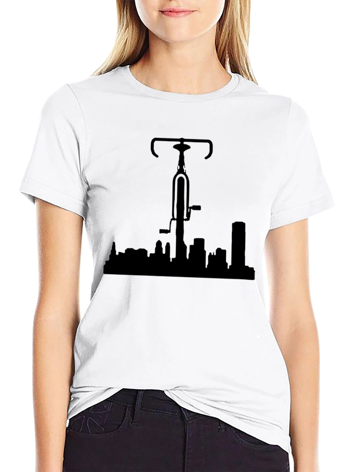 Black Bike Over City Black T-Shirt view 9