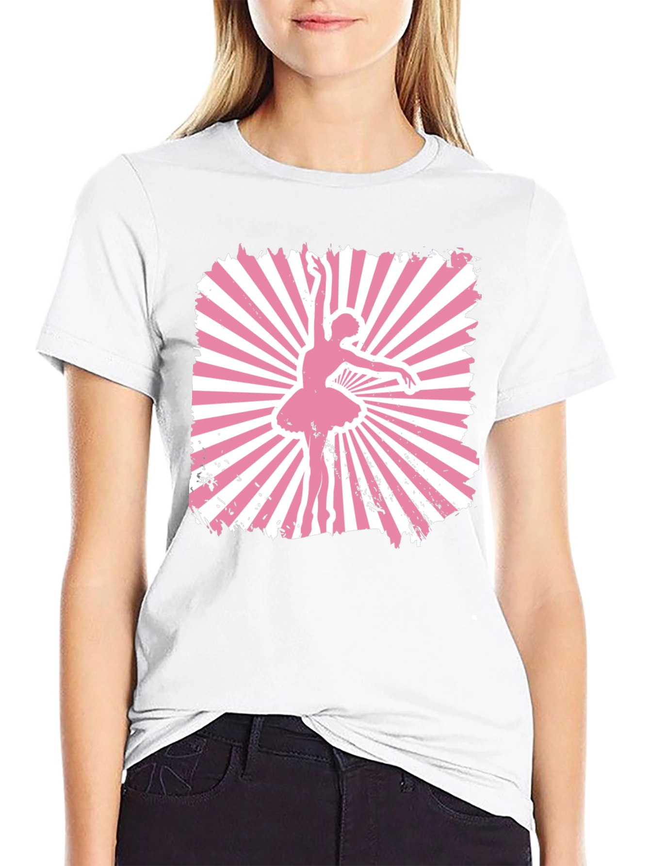 Black Ballerina Graphic T-Shirt - Pink Dancer Design view 9