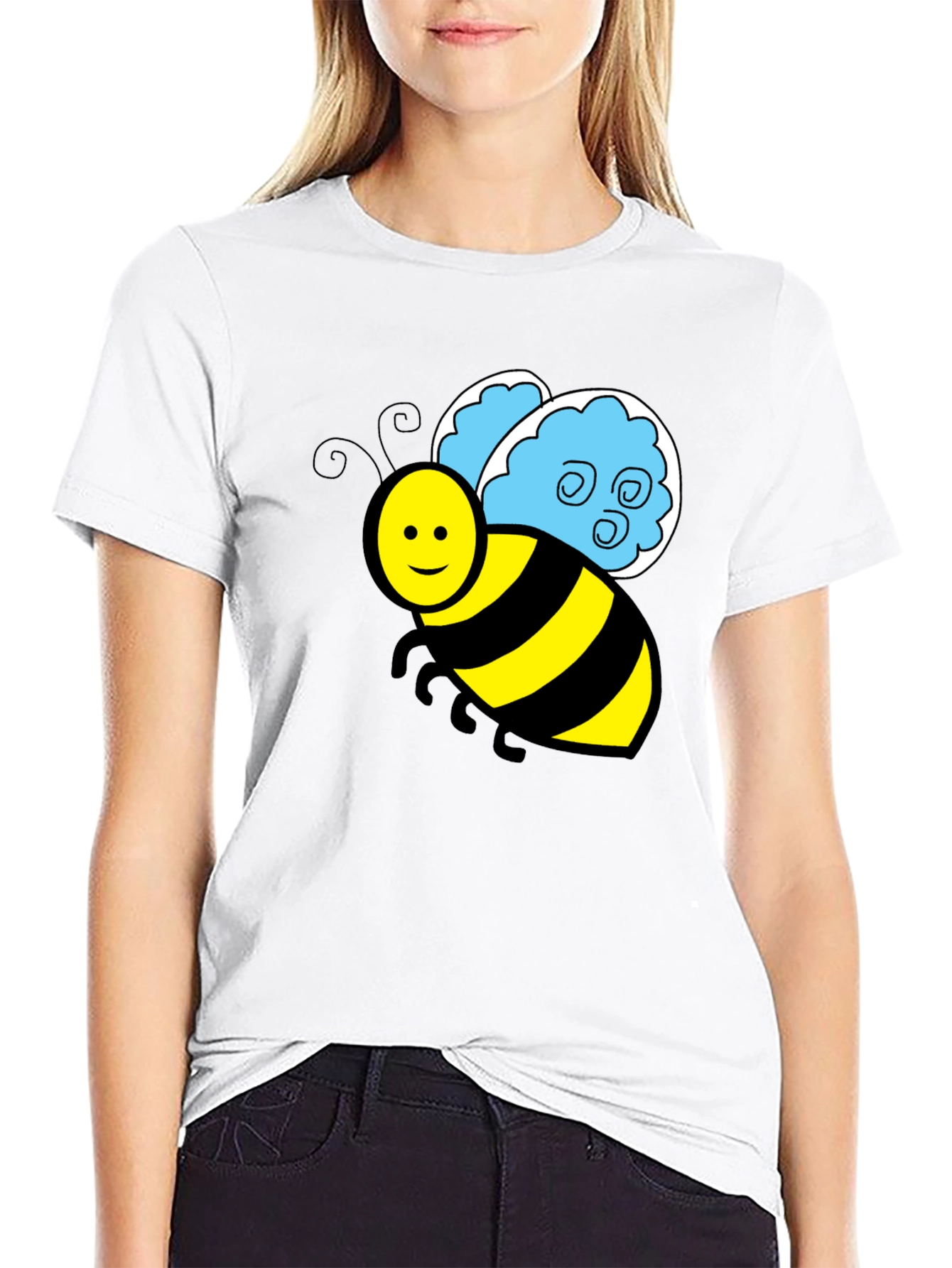 Black Cartoon Bee Graphic T-Shirt - Black Crew Neck Tee view 9