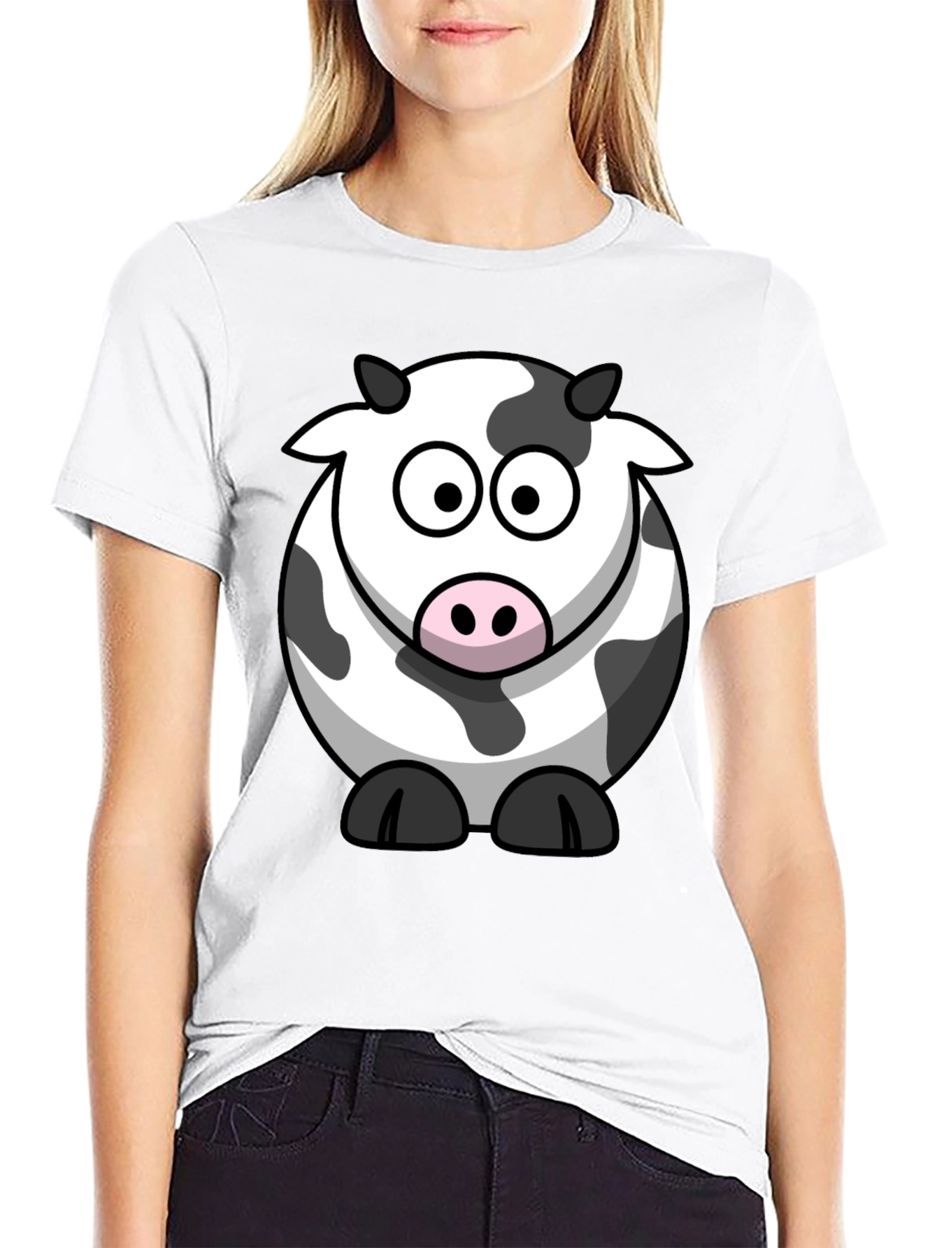 Black Cartoon Cow Graphic Tee - Black Cotton Comfort view 9