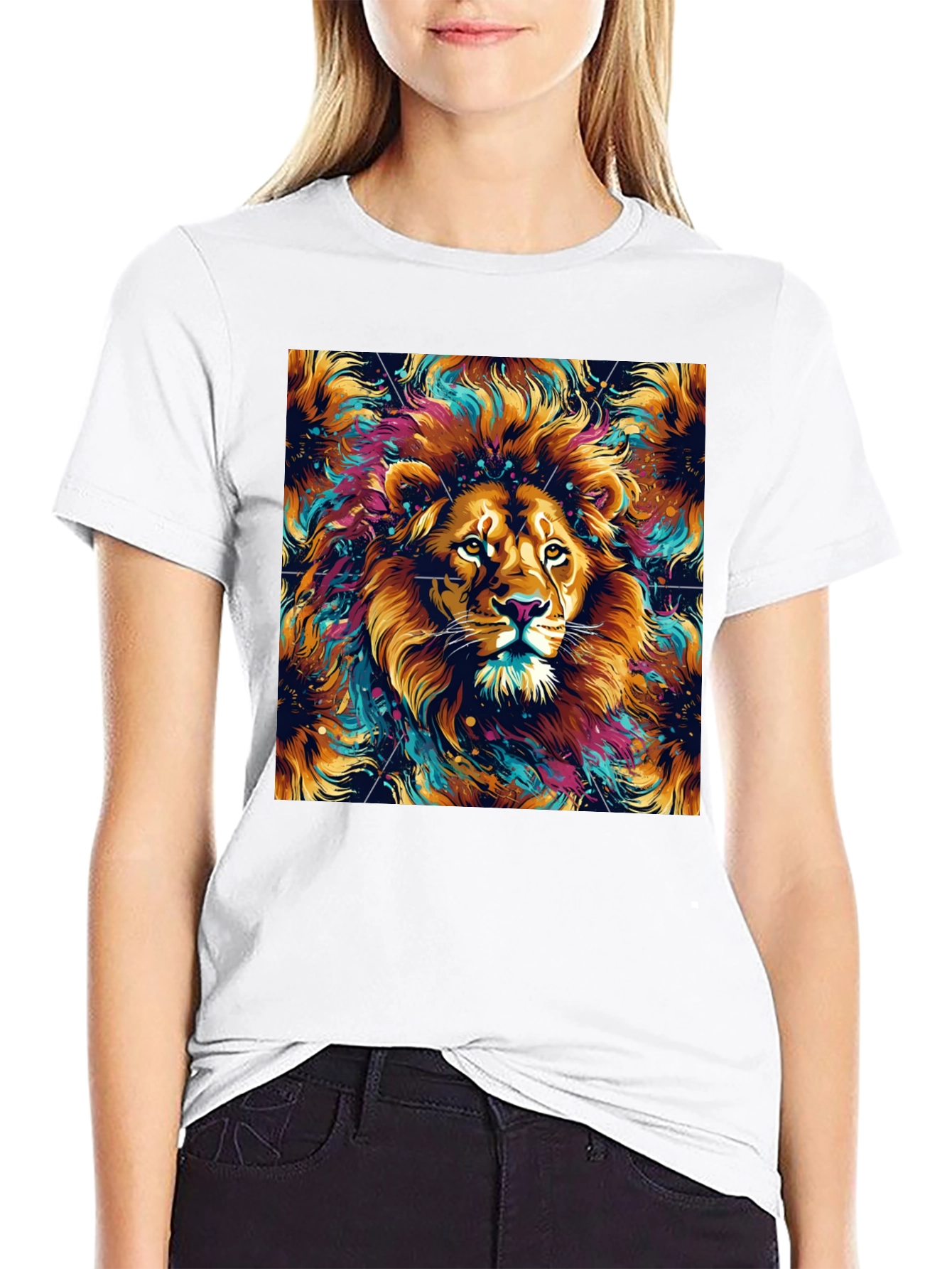 Black Lion Art Graphic Black T-Shirt view 9