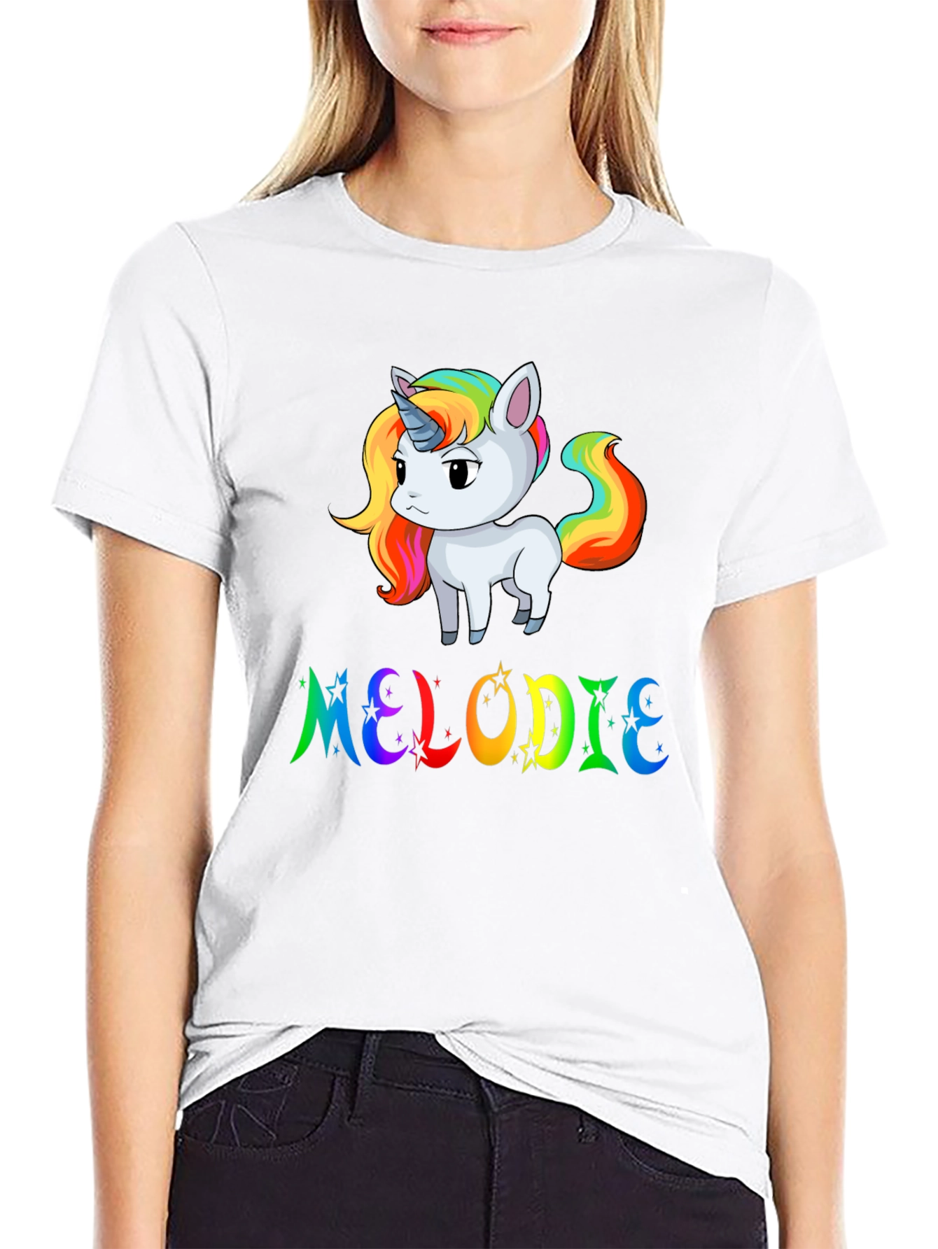 Black Rainbow Unicorn MELODIE Custom T-Shirt view 9