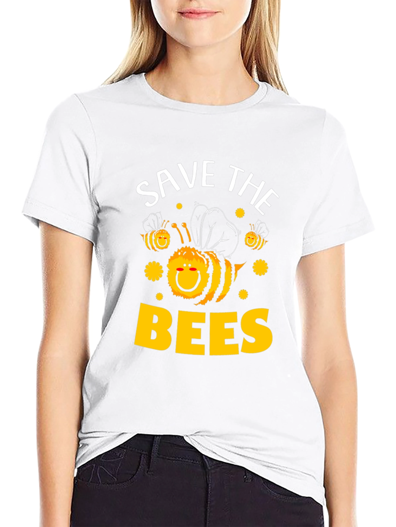 Black Save the Bees T-Shirt - Black, Cute Bee Graphic view 9