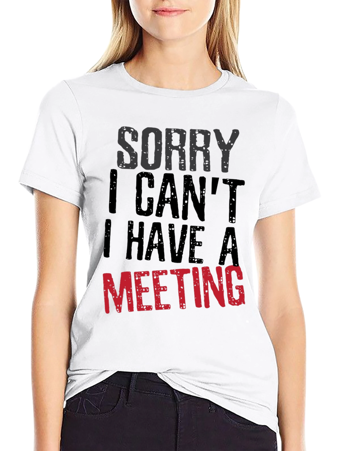 Black Sorry I Can't Meeting Black T-Shirt view 9