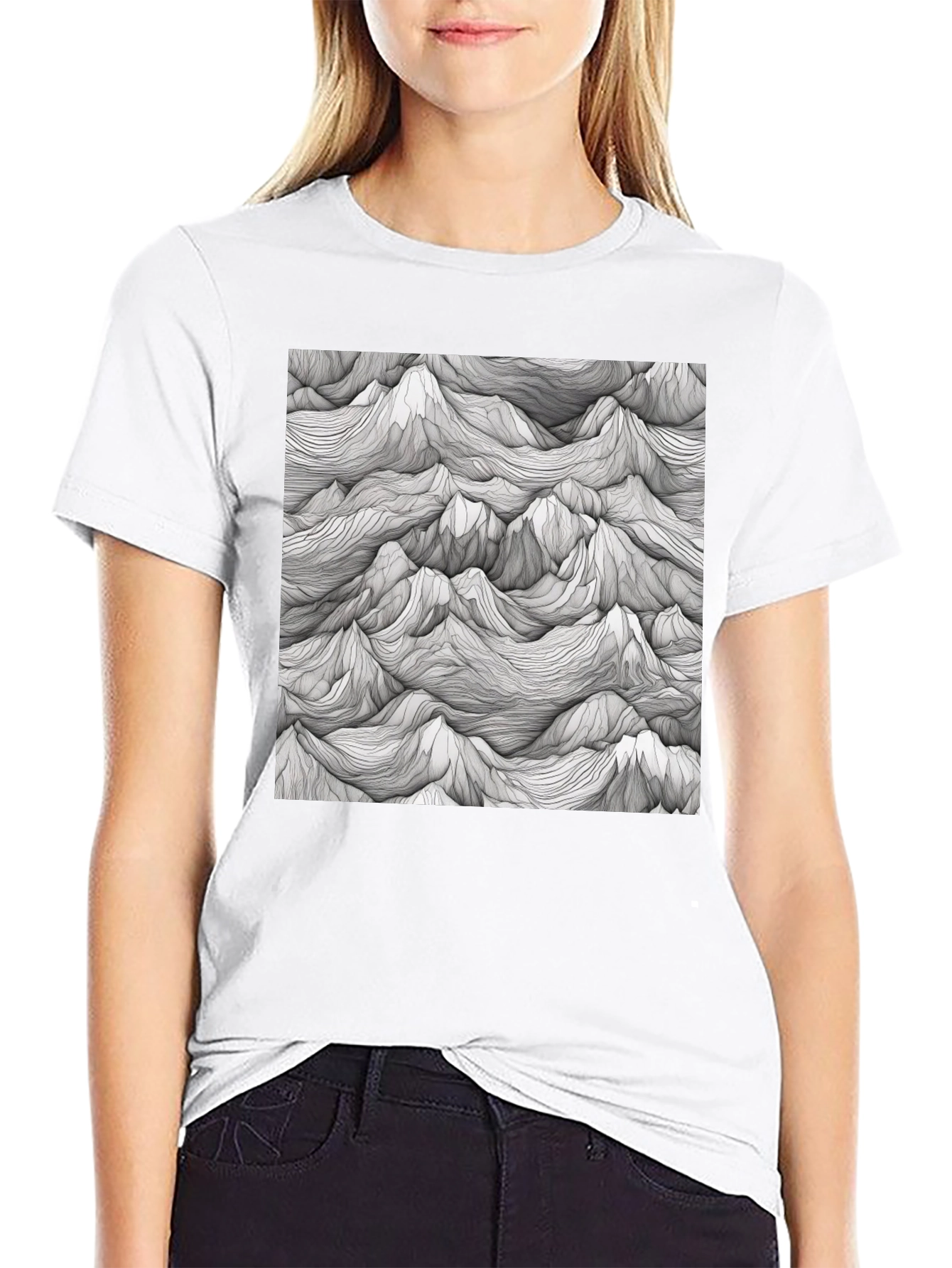 Black Abstract Mountainscape Tee - Graphic Print T-Shirt view 9