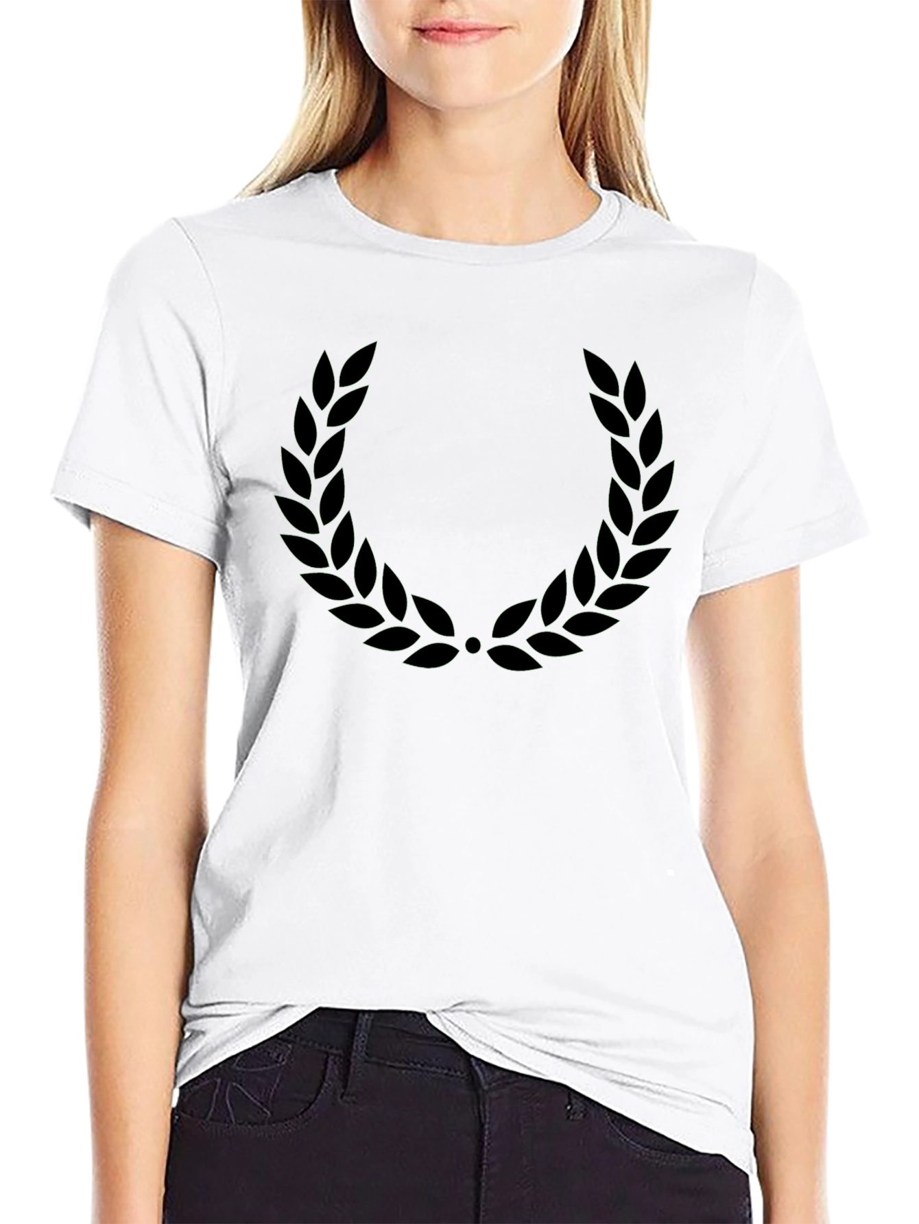 Black Men's Black T-Shirt with Laurel Wreath Design view 9