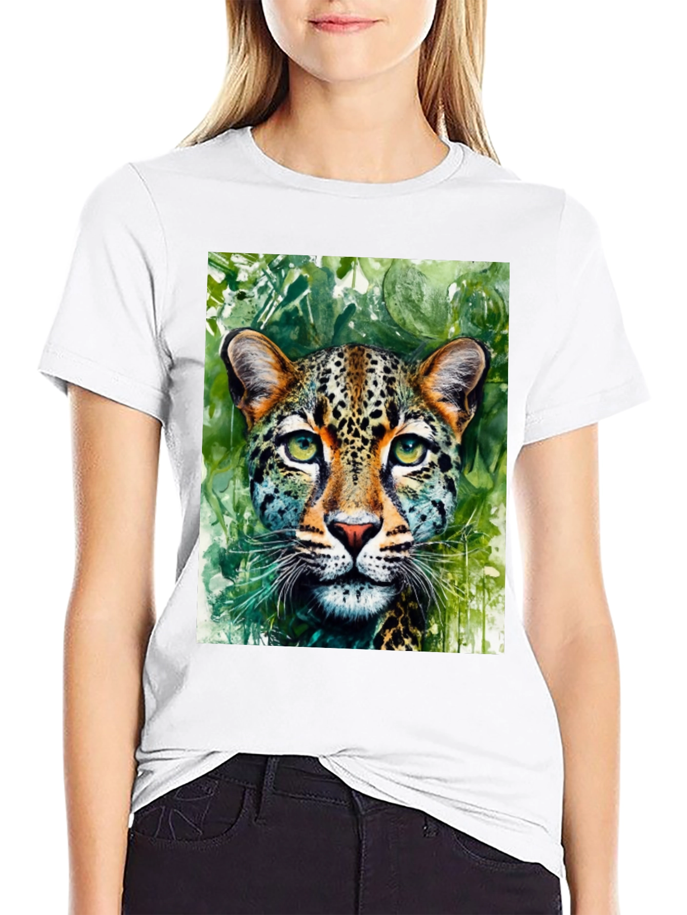 Black Leopard Graphic Tee - Wildlife Art Shirt view 9