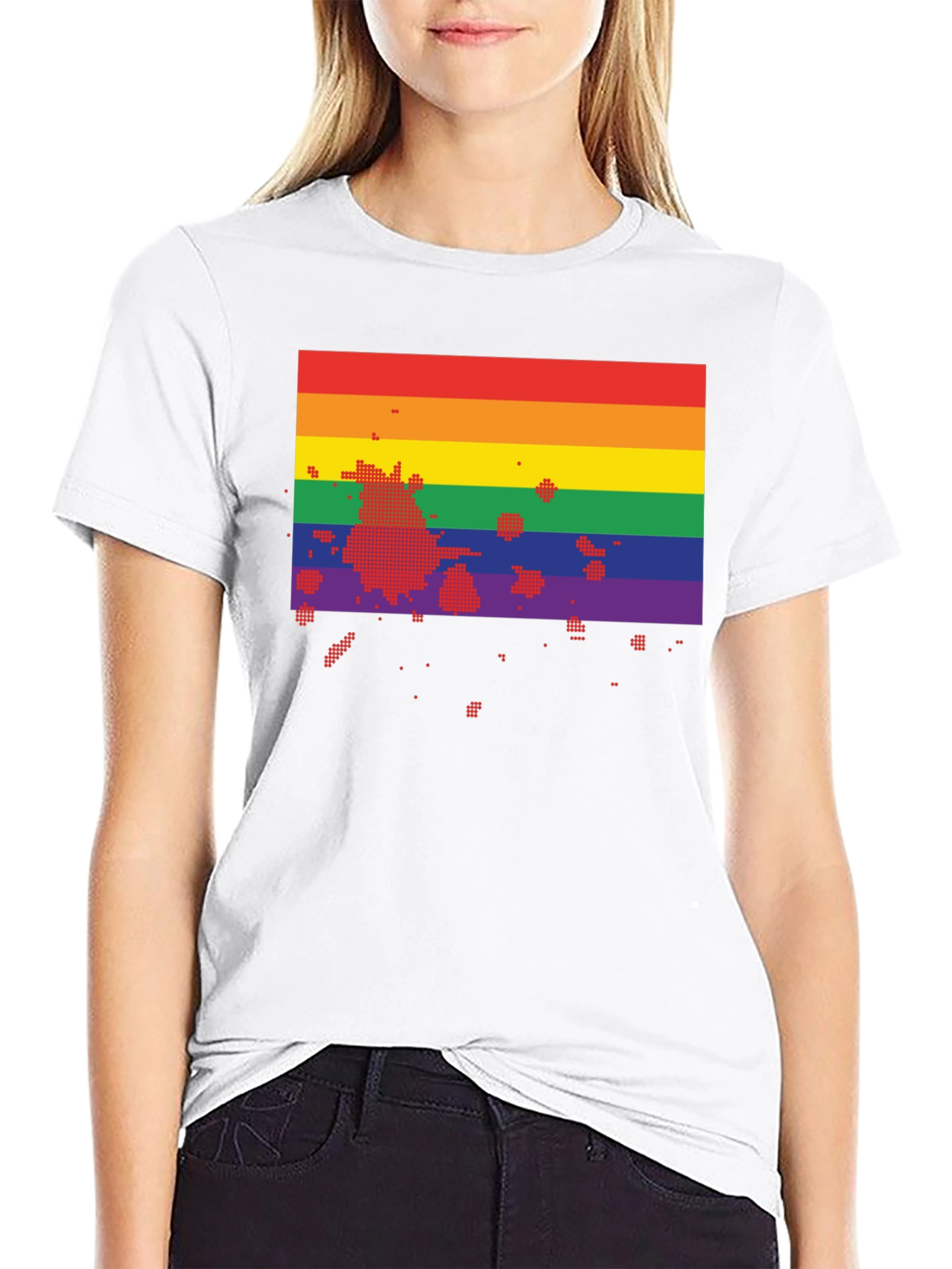 Black Rainbow Flag Pixel Art Black T-Shirt view 9