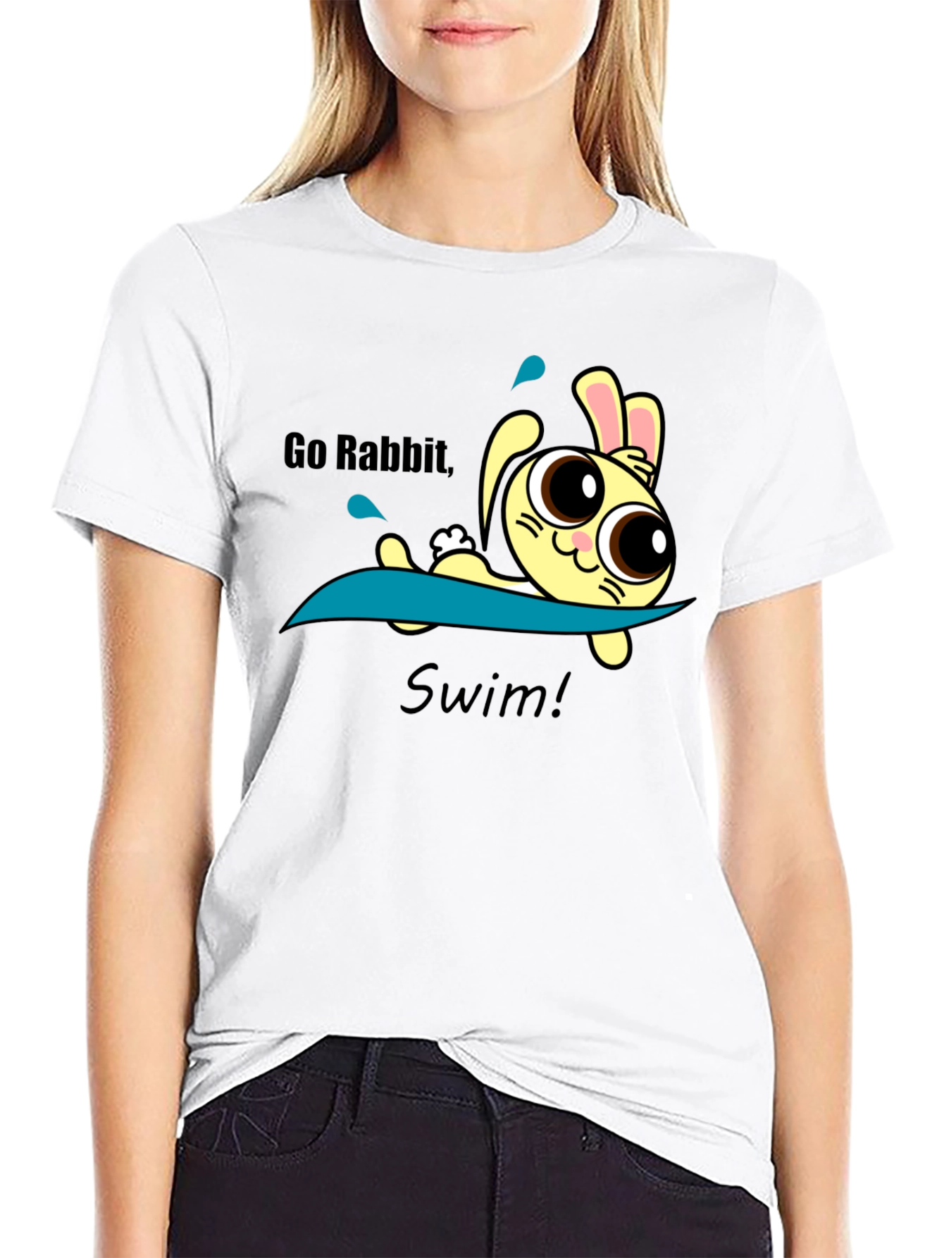 Black Go Rabbit Swim Graphic Tee - Black Cotton Blend view 9