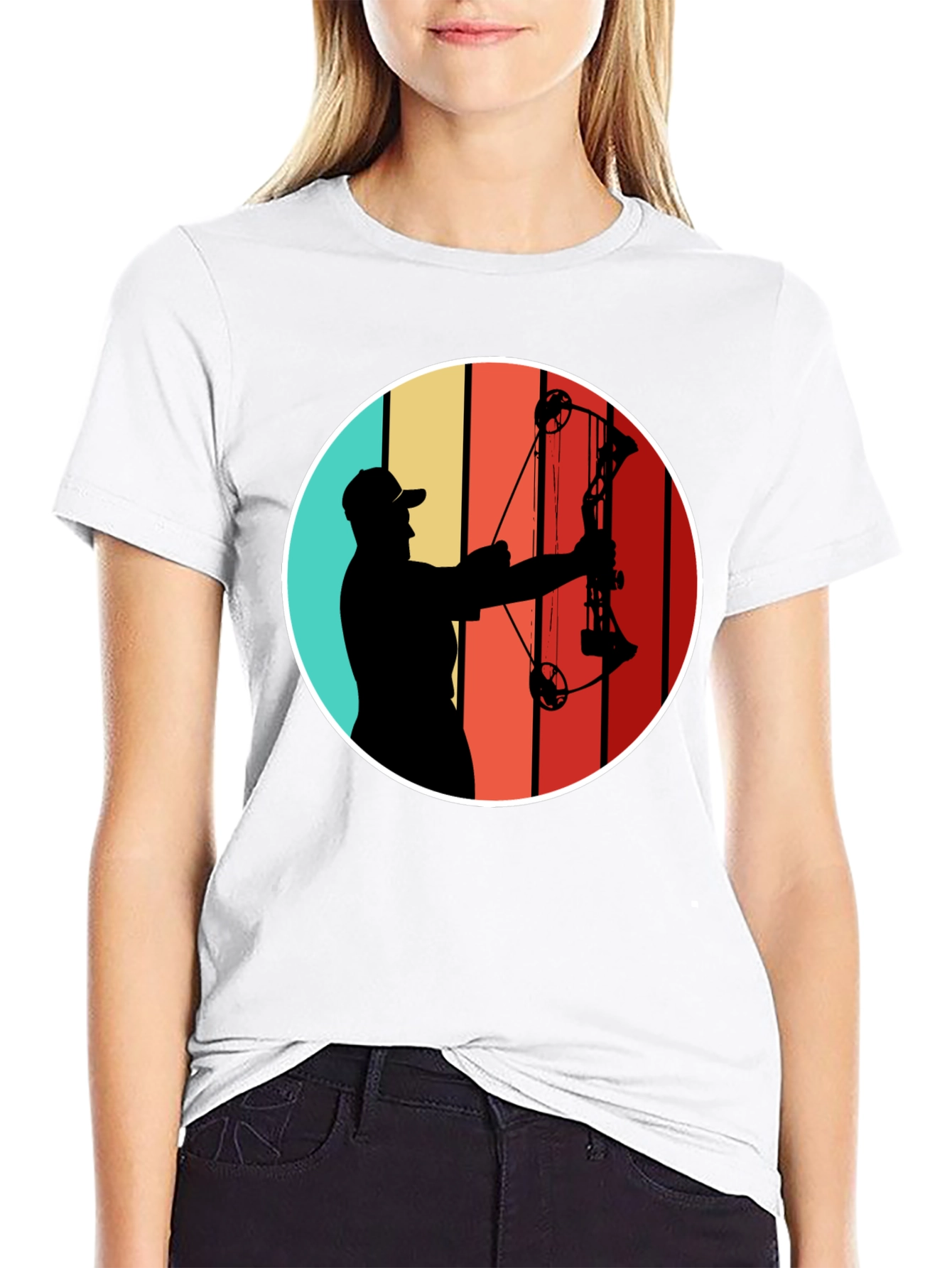 Black Archery Silhouette Tee - Retro Style Bow Hunter T-Shirt view 9