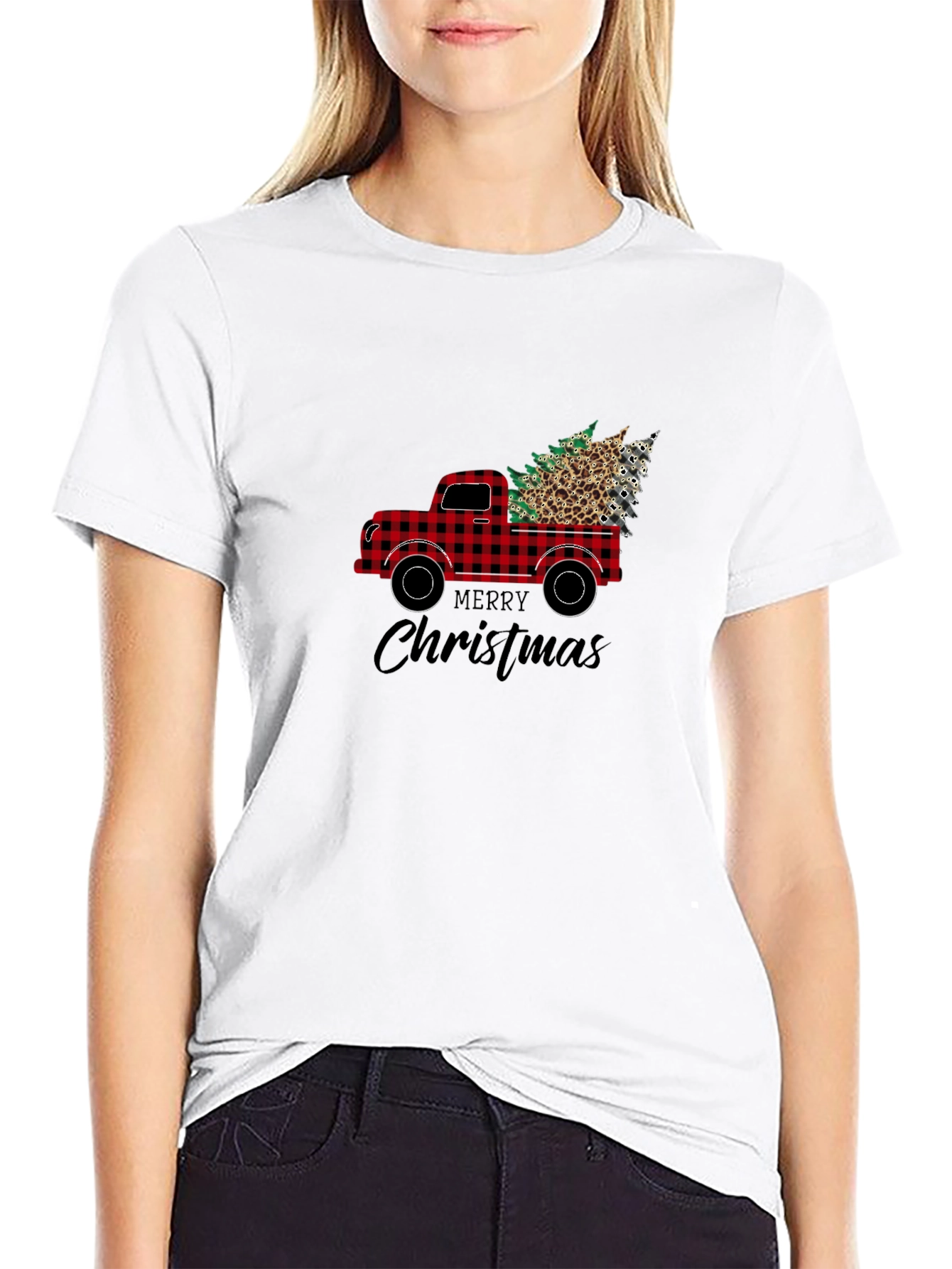 Black Buffalo Plaid Truck Christmas Tee view 9