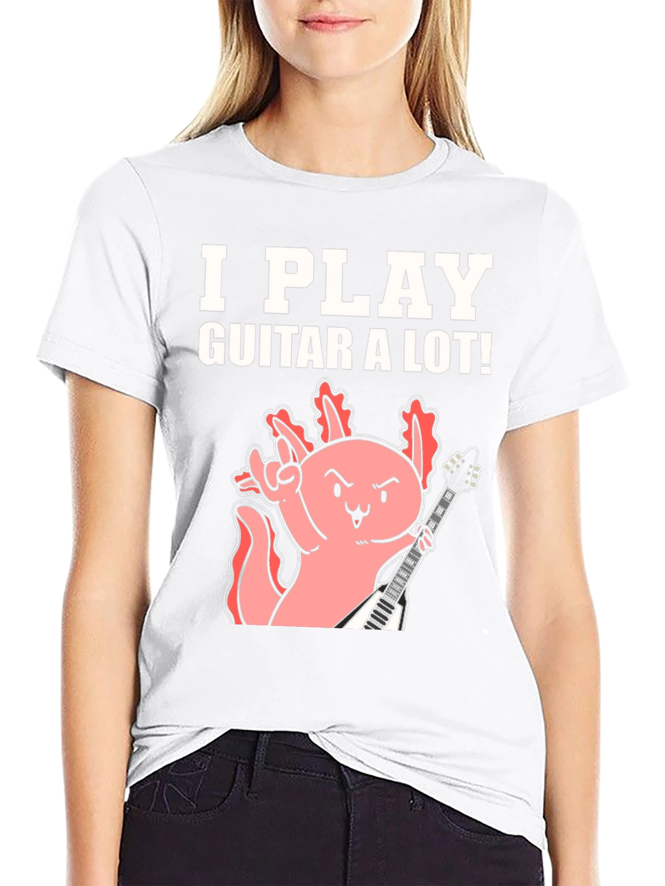 Black I Play Guitar A Lot! Axolotl Musician Graphic Tee view 9