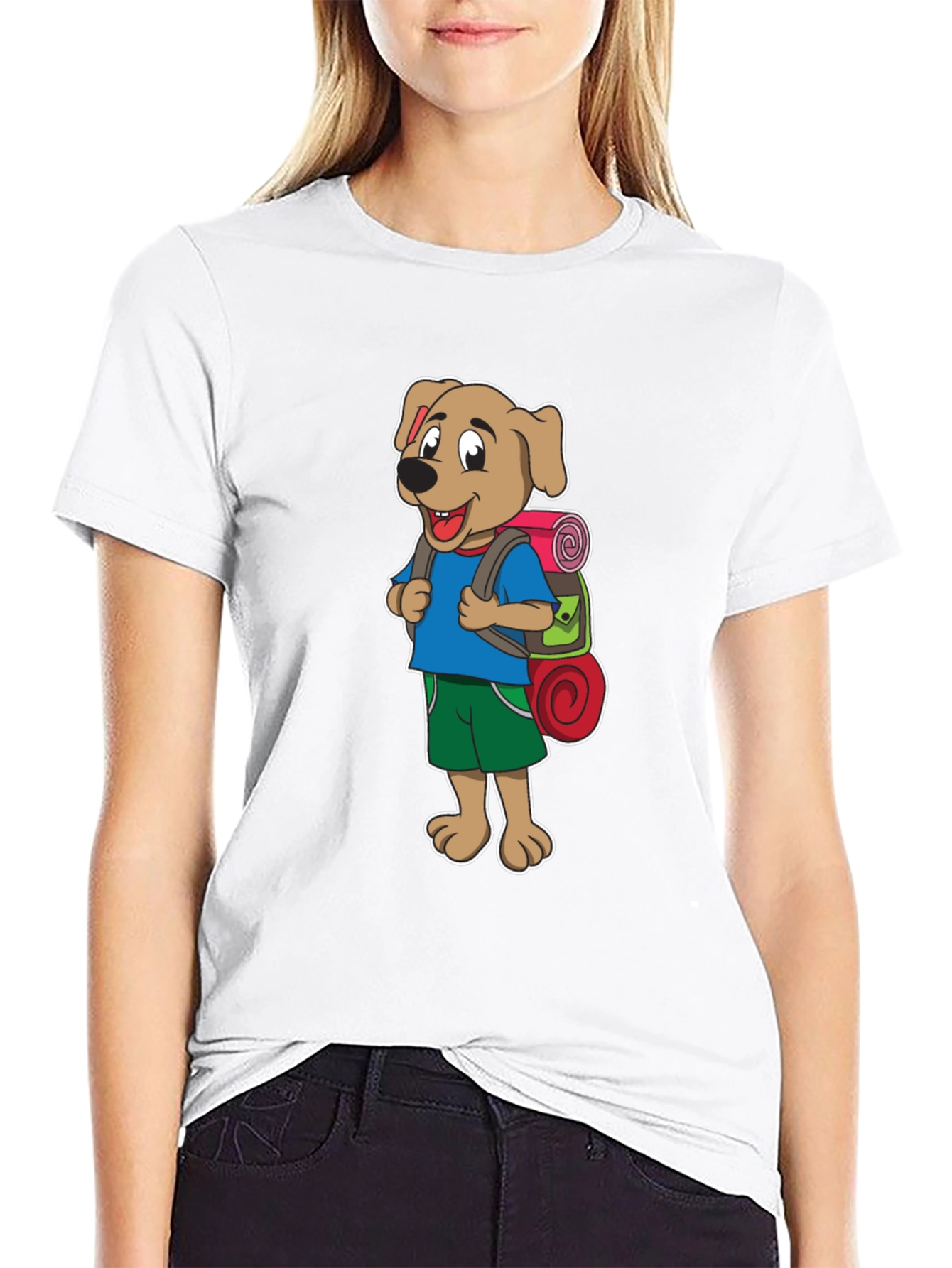 Black Dog Hiker Cartoon Black T-Shirt view 9