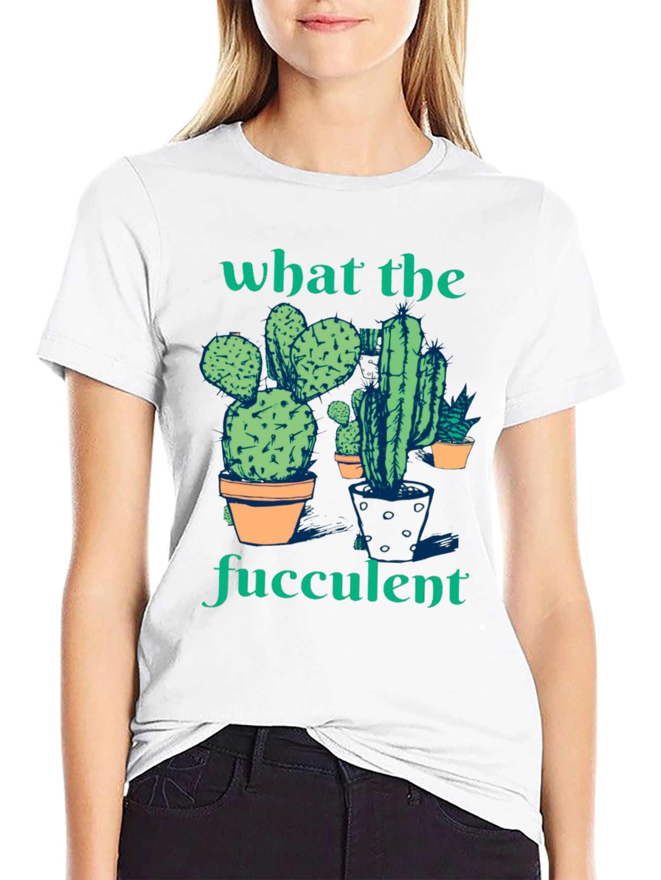 Black What the Fucculent Cactus Humor Graphic T-Shirt view 9
