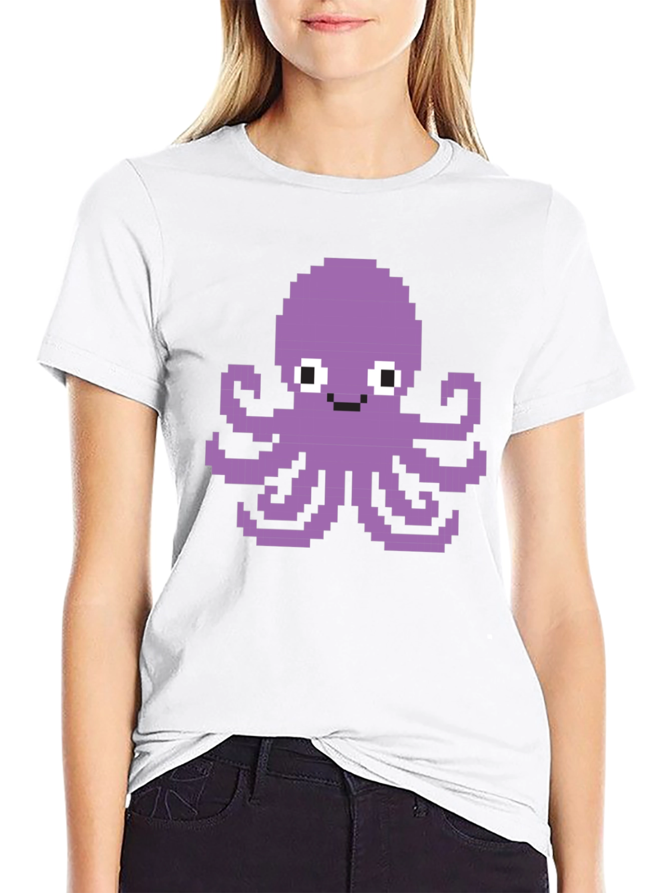 Black Pixel Octopus Graphic Tee - Black Cotton T-Shirt view 9