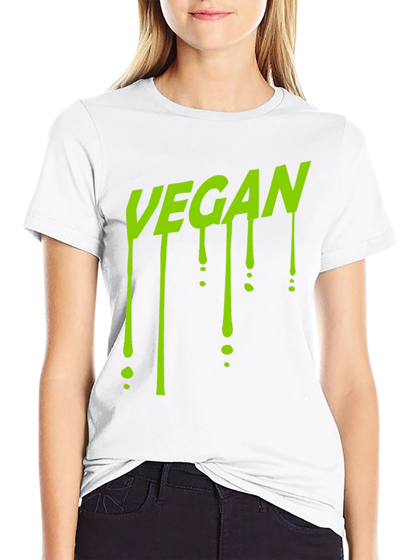 Black Vegan Drip T-Shirt - Black Crew Neck view 9