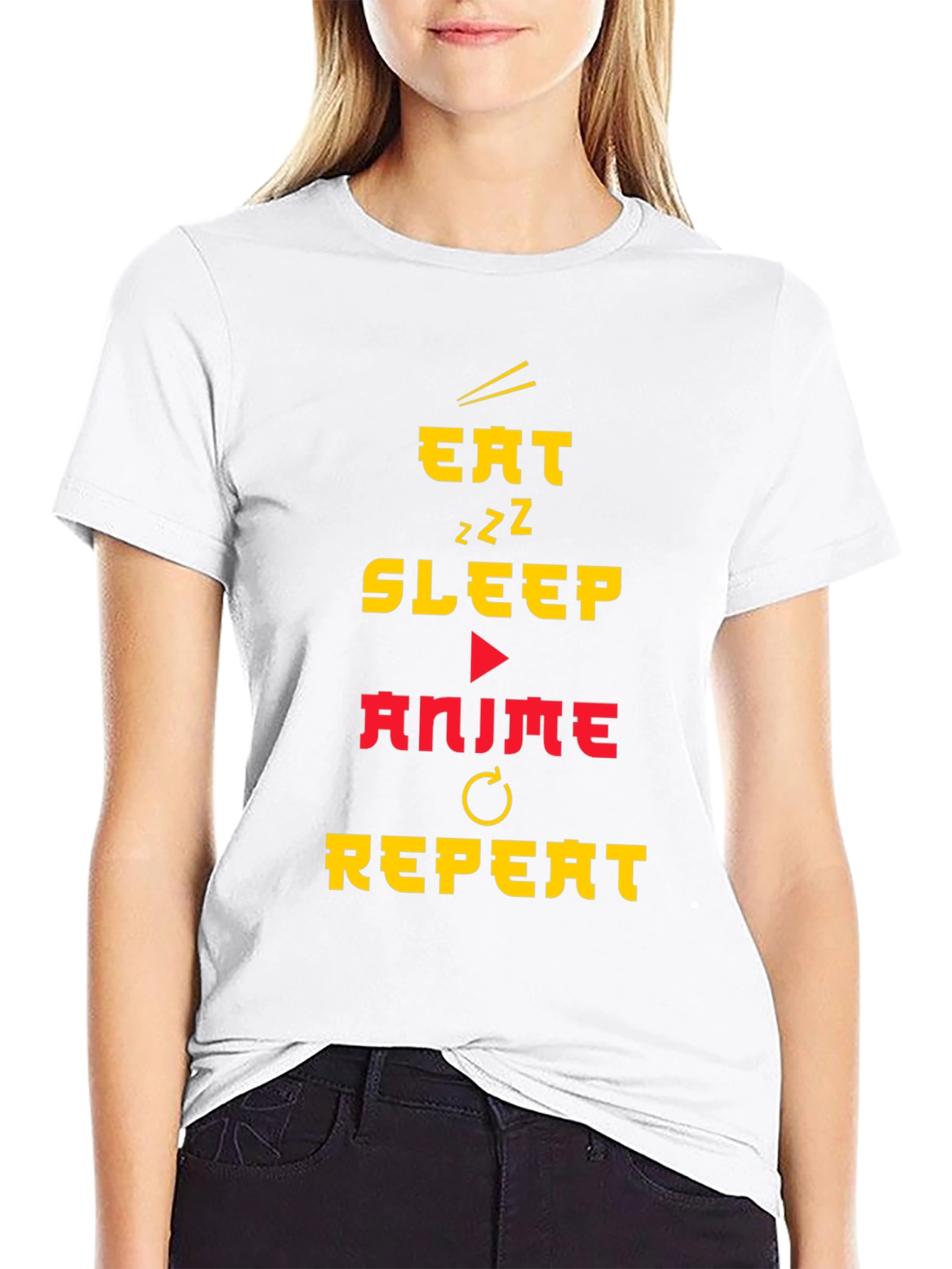 Black Eat Sleep Anime Repeat Black T-Shirt view 9