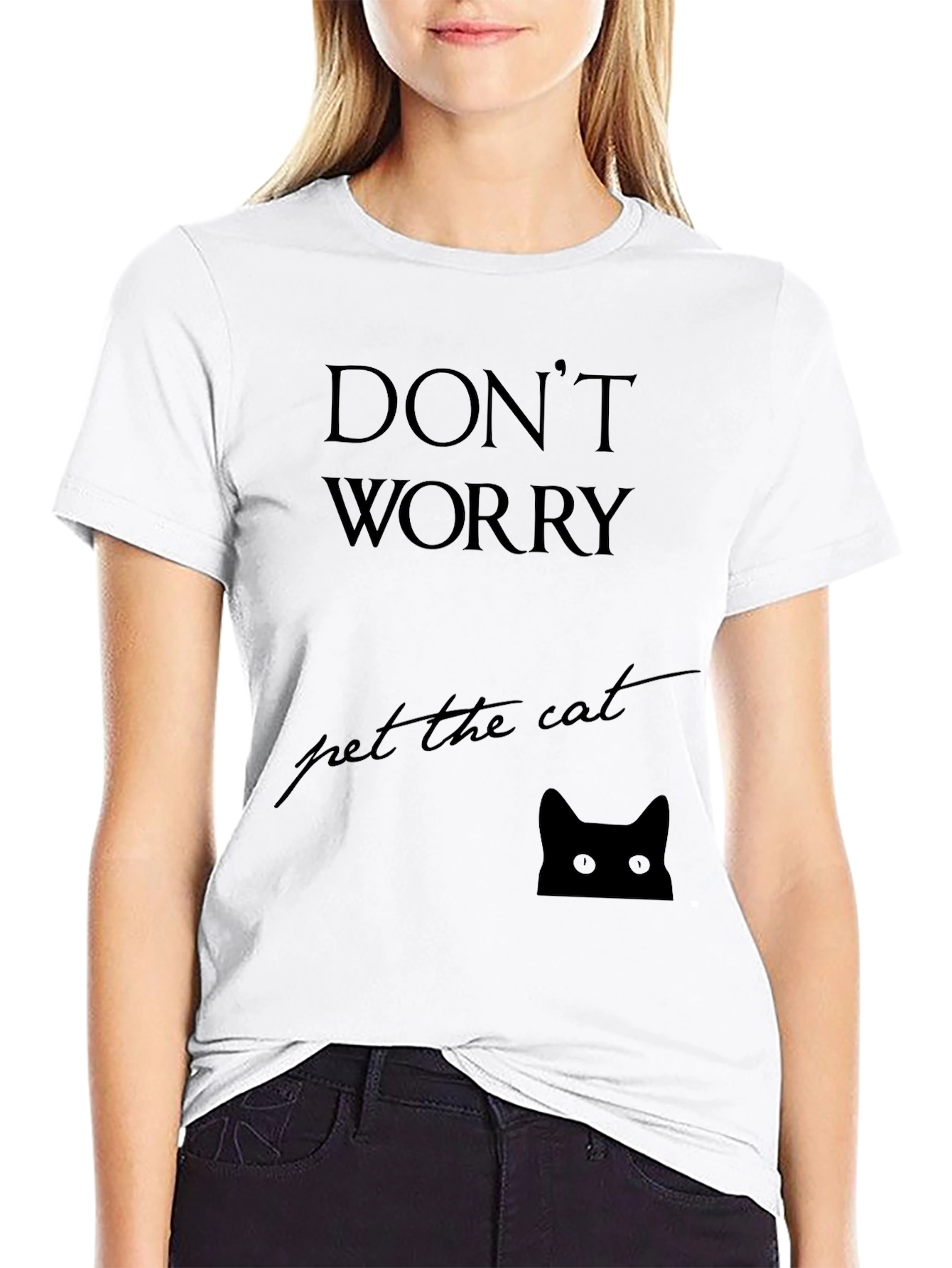 Black Don't Worry Pet the Cat Black T-Shirt view 9