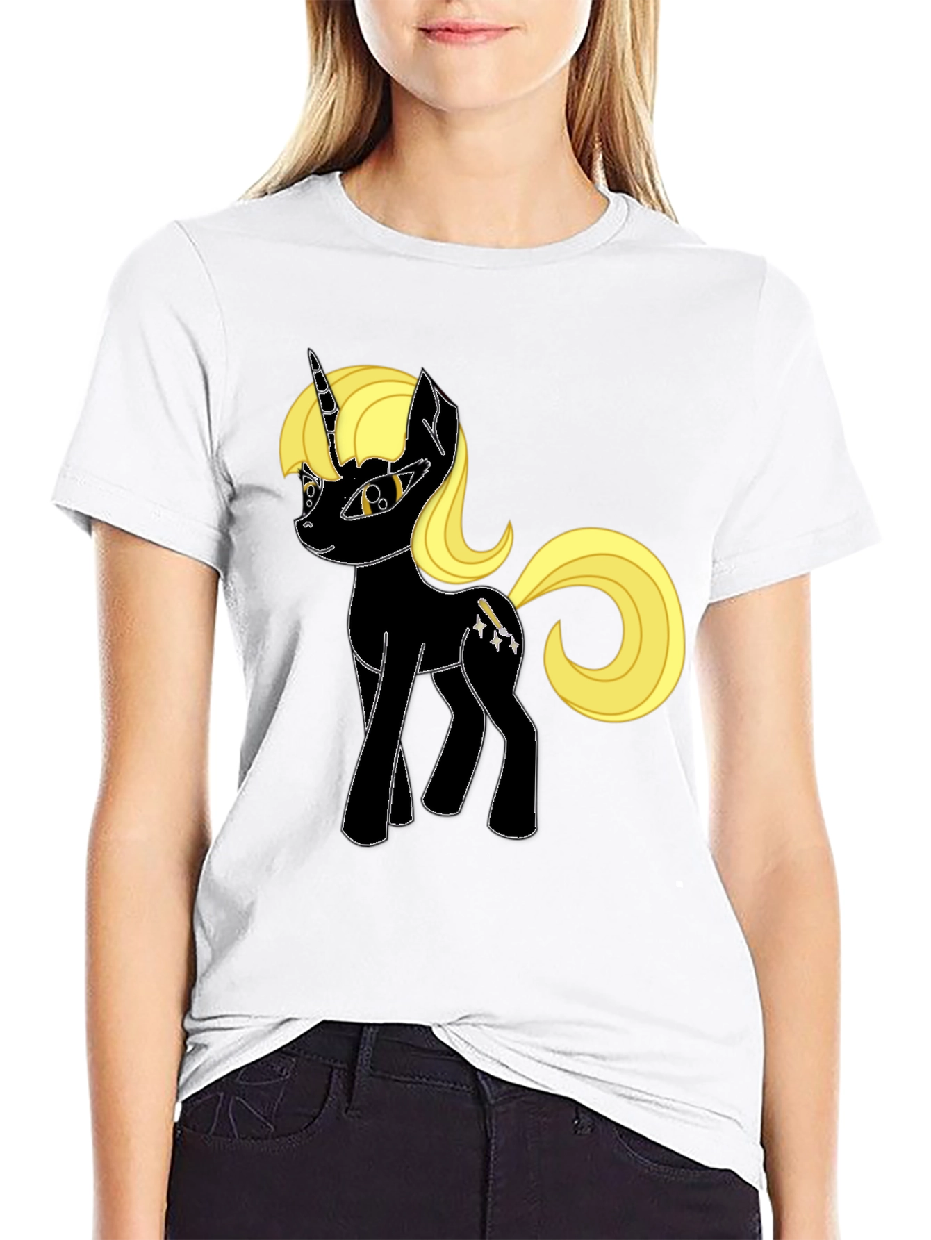 Black Unicorn Graphic Tee - Black Cotton Blend, Unique Design view 9