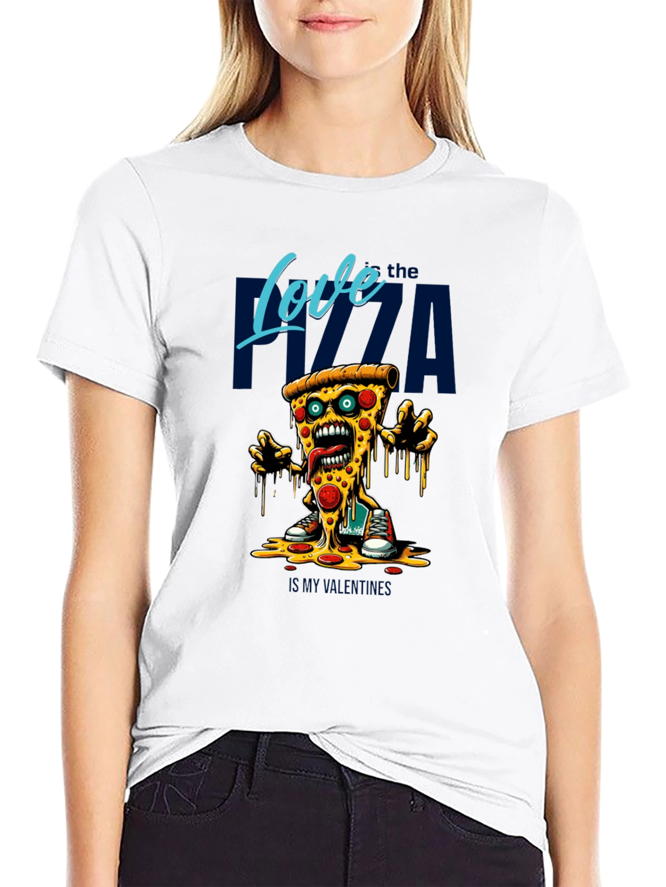 Black Love the Pizza Graphic T-Shirt - Fun Foodie Tee view 9