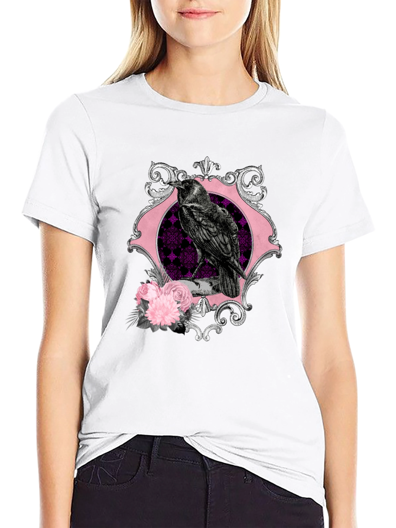 Black Raven & Roses Graphic Tee - Gothic Style view 9