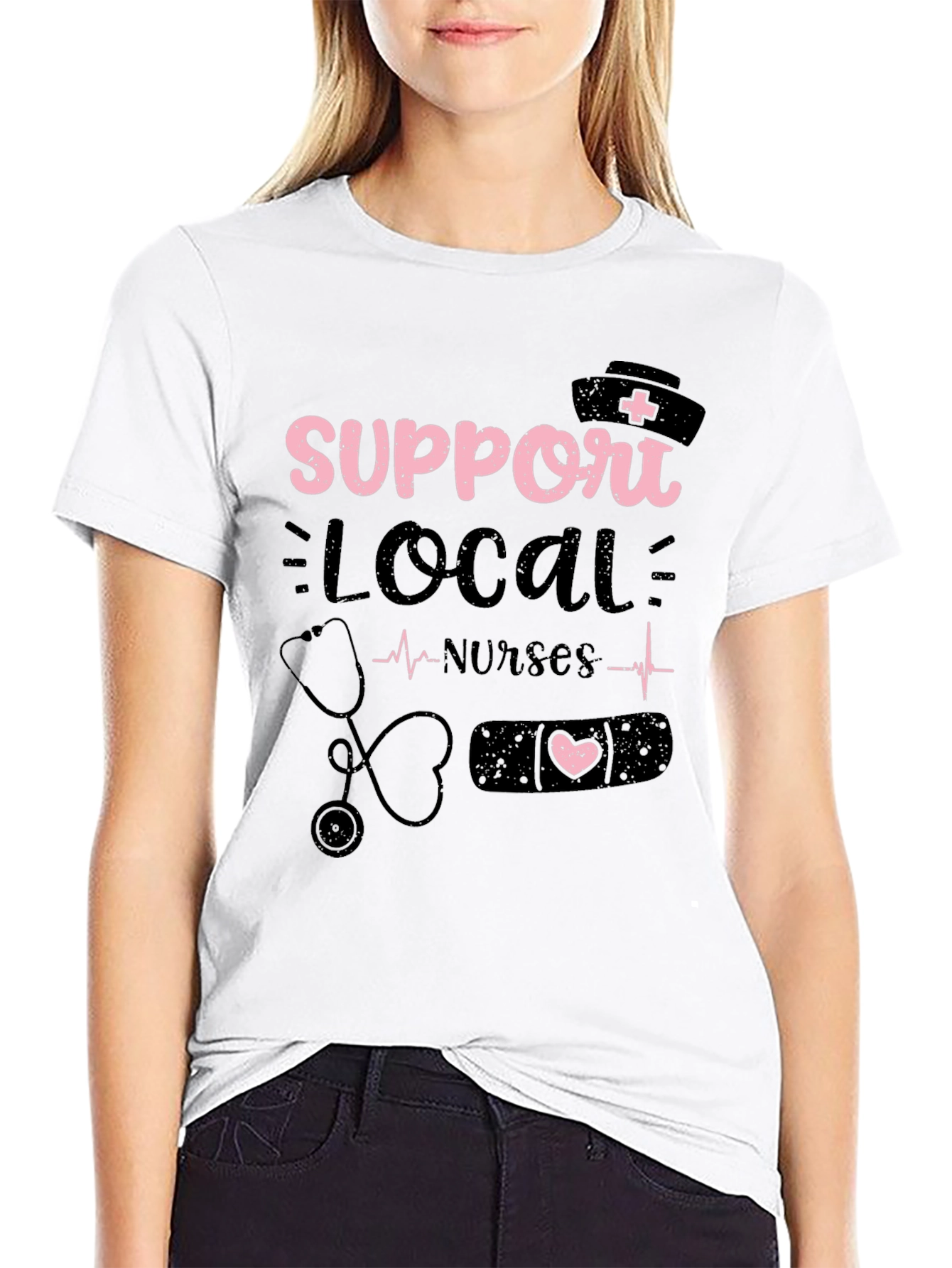 Black Support Local Nurses Graphic Tee view 9