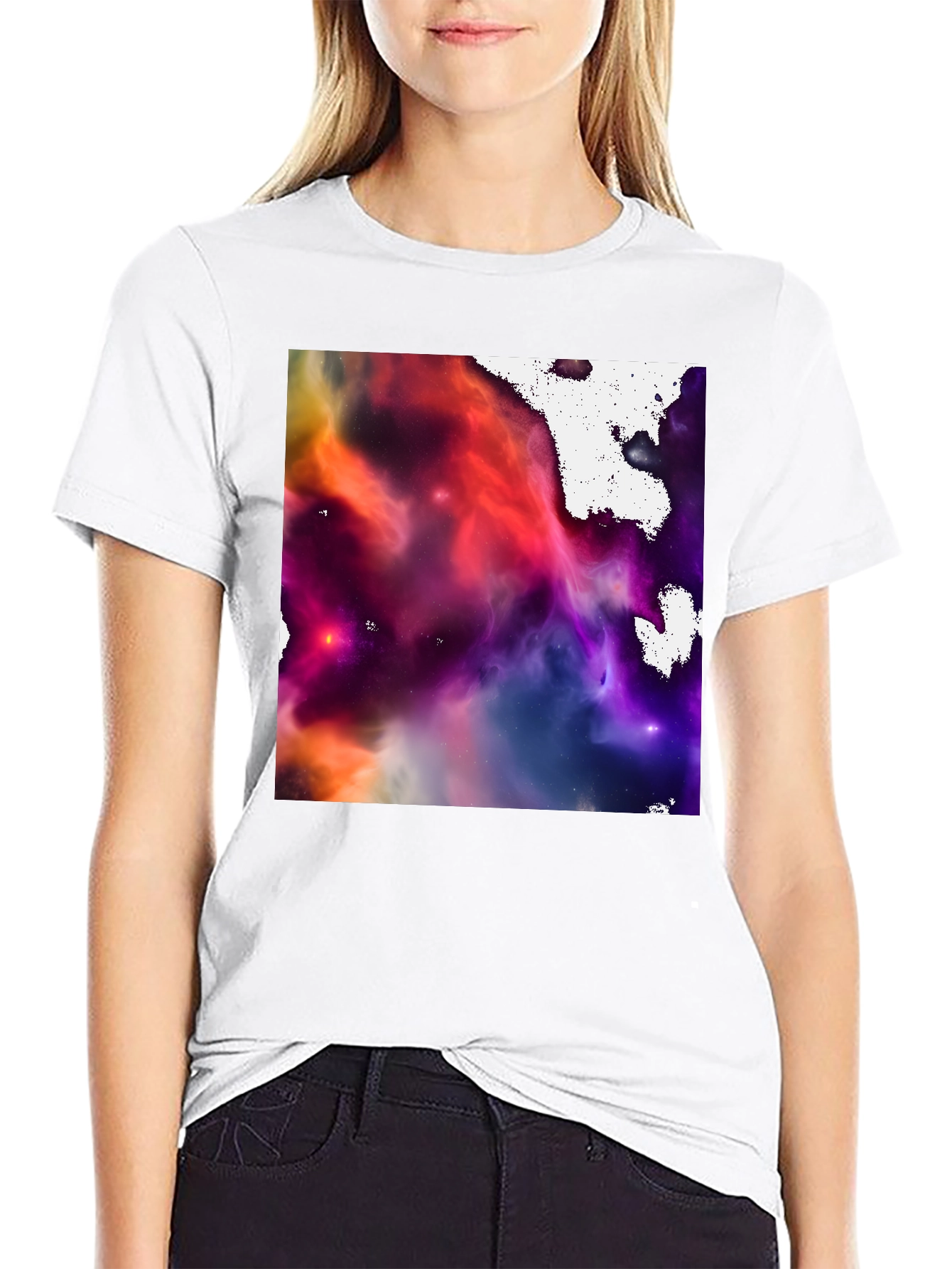 Black Nebula Print Black Crew Neck T-Shirt view 9