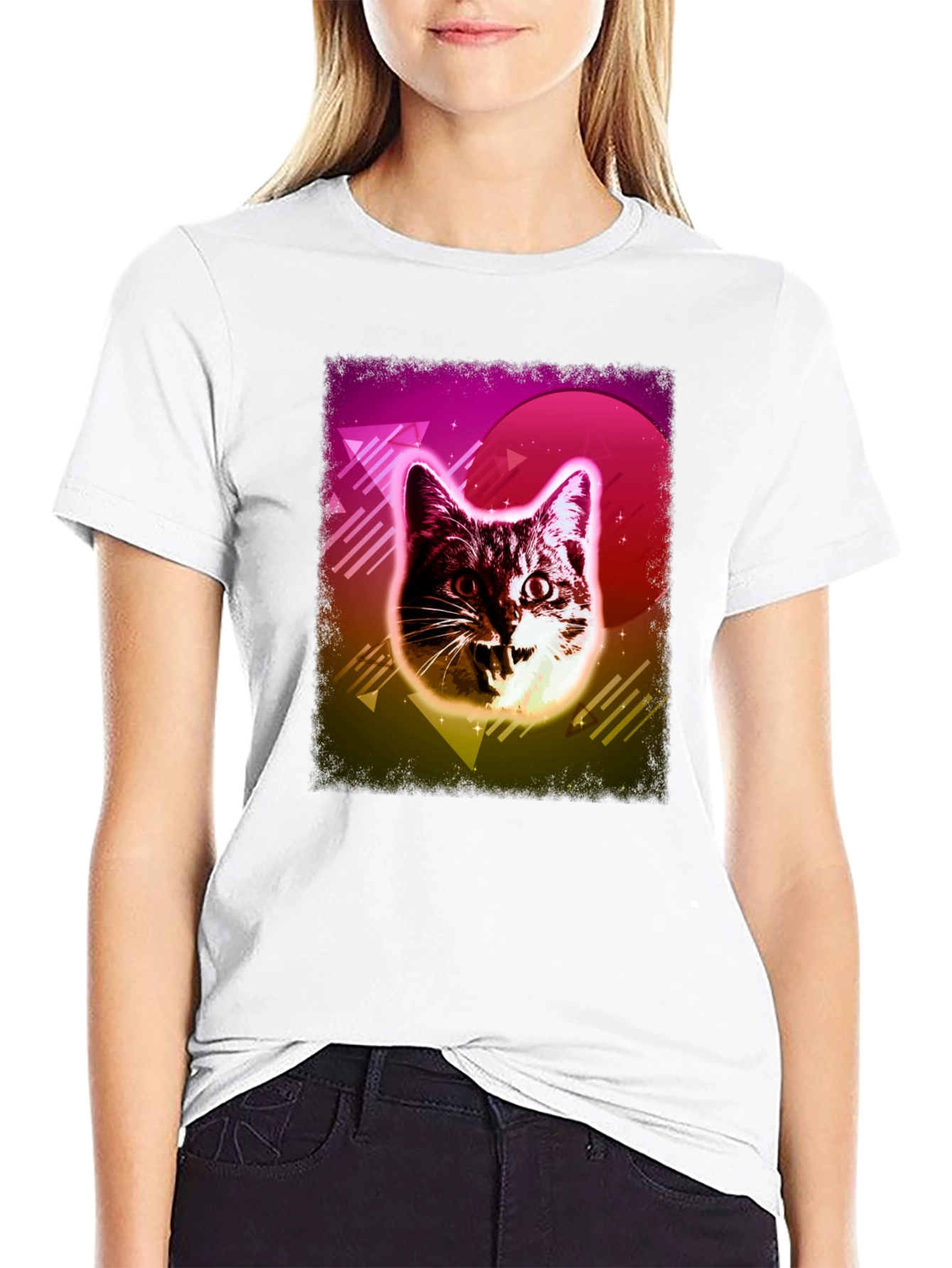 Black Retro Cat Graphic Tee - Black view 9