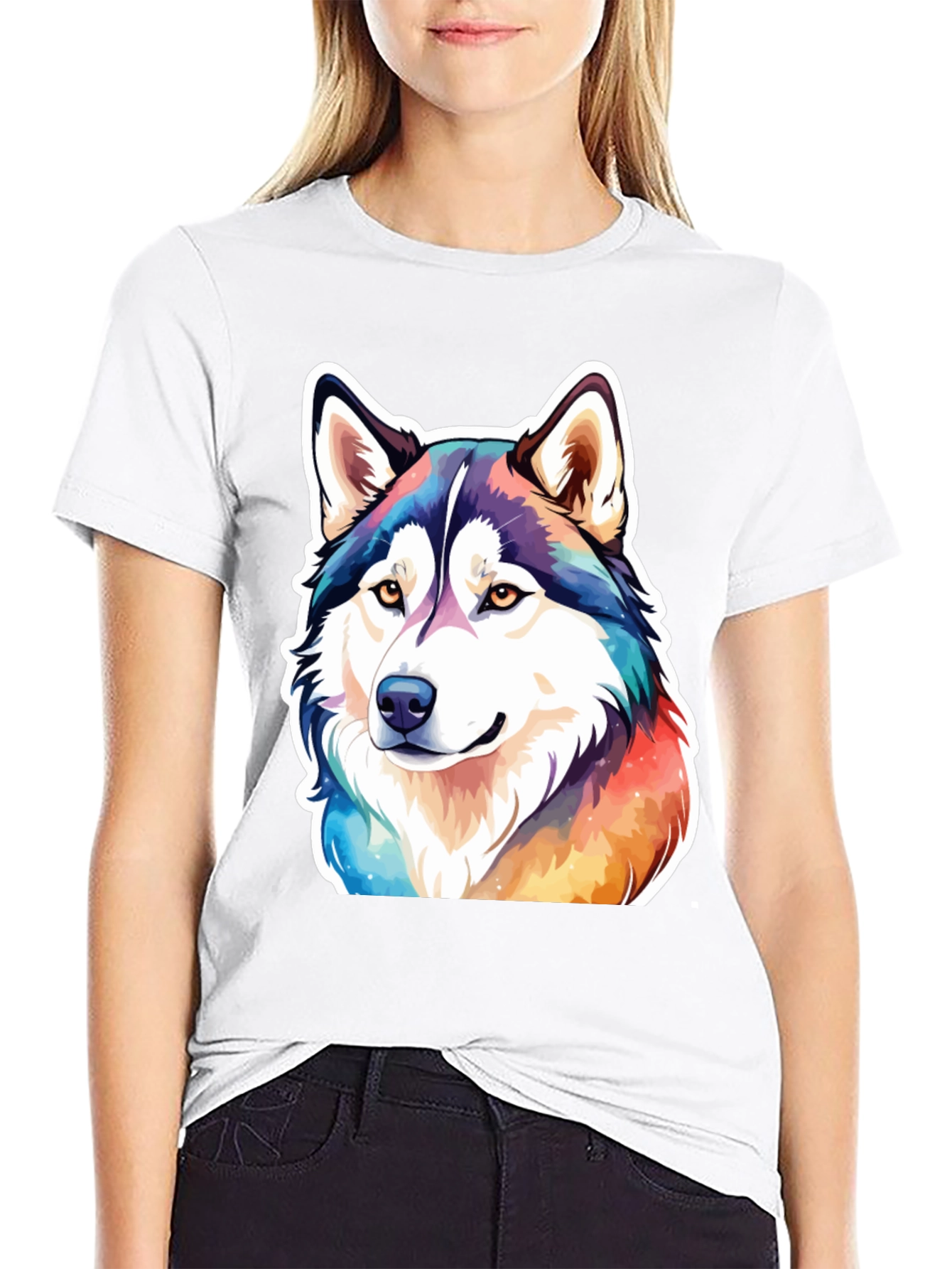 Black Husky Dog Colorful T-Shirt view 9