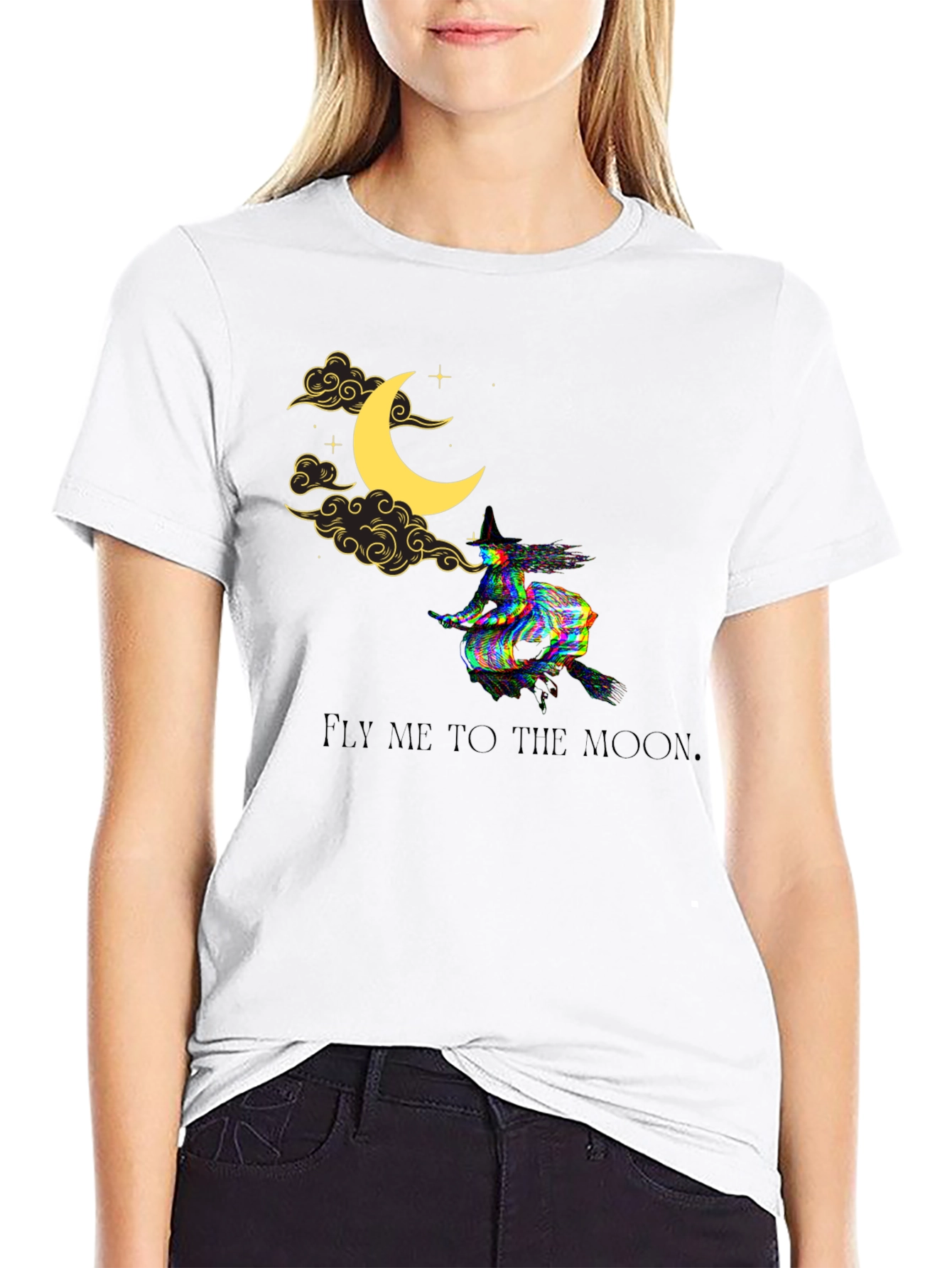 Black Fly Me to the Moon Witch Graphic Tee view 9