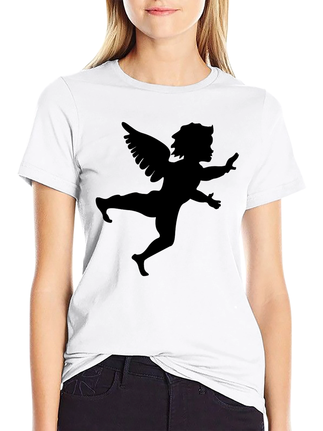 Black Angel Silhouette Graphic T-Shirt - Black view 9