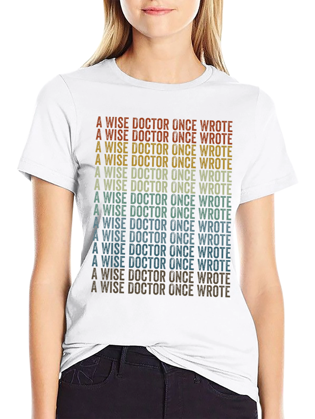 Black A Wise Doctor T-Shirt - Retro Repeated Text Design view 9