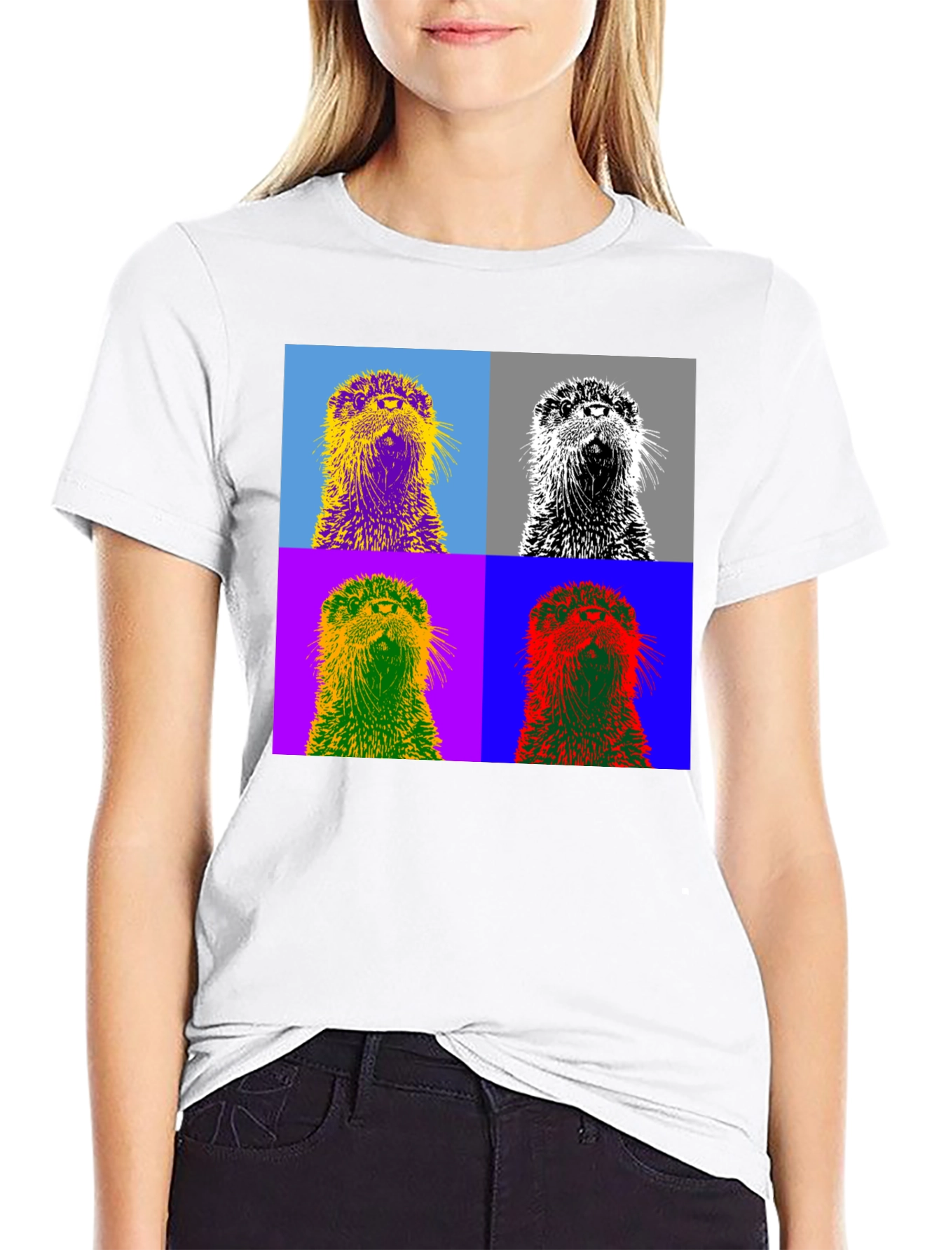 Black Pop Art Otter Graphic Tee - Black Cotton T-Shirt view 9
