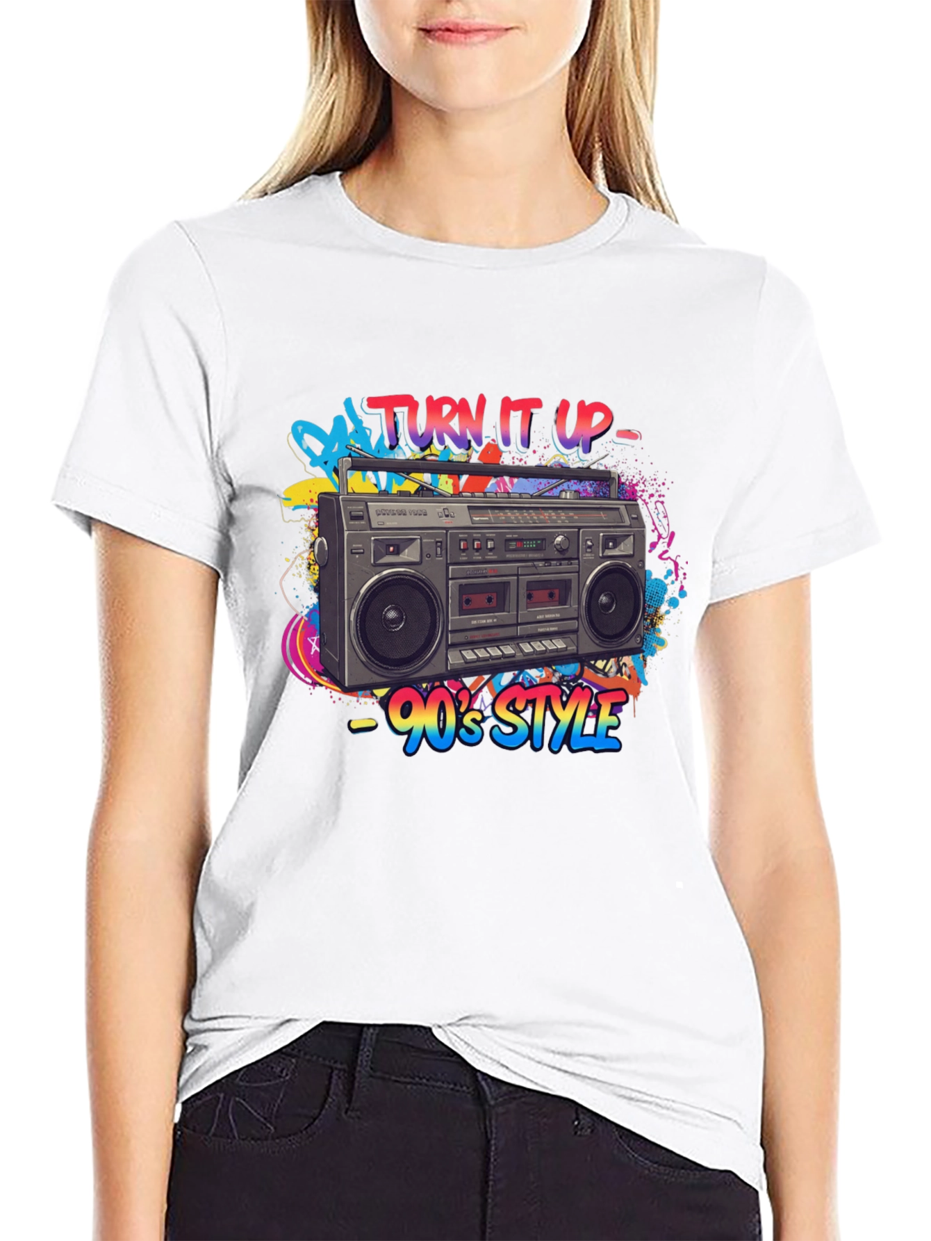 Black 90's Style Boombox Graphic Tee - Turn It Up! view 9