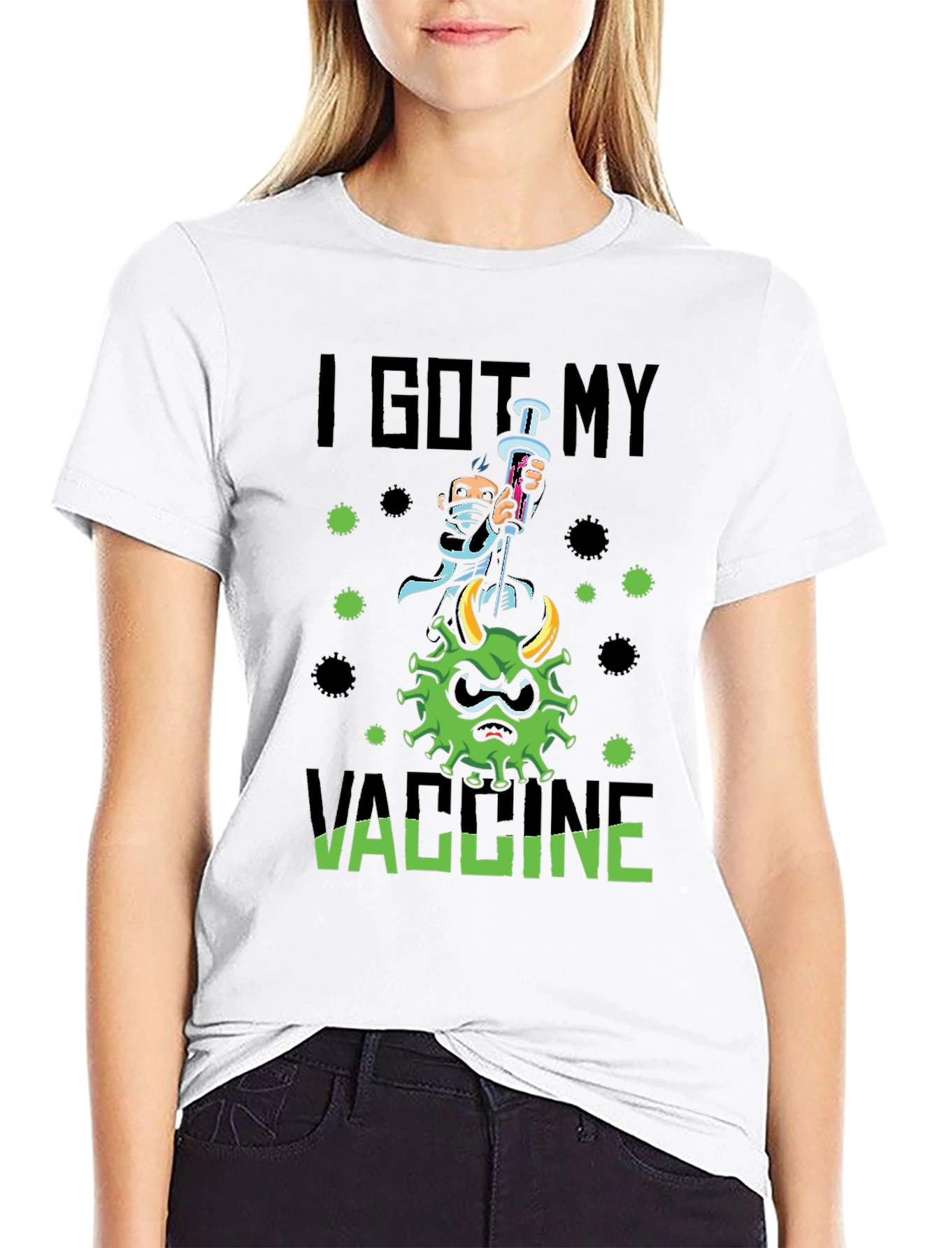 Black I Got My Vaccine T-Shirt - Funny Cartoon Virus Graphic view 9