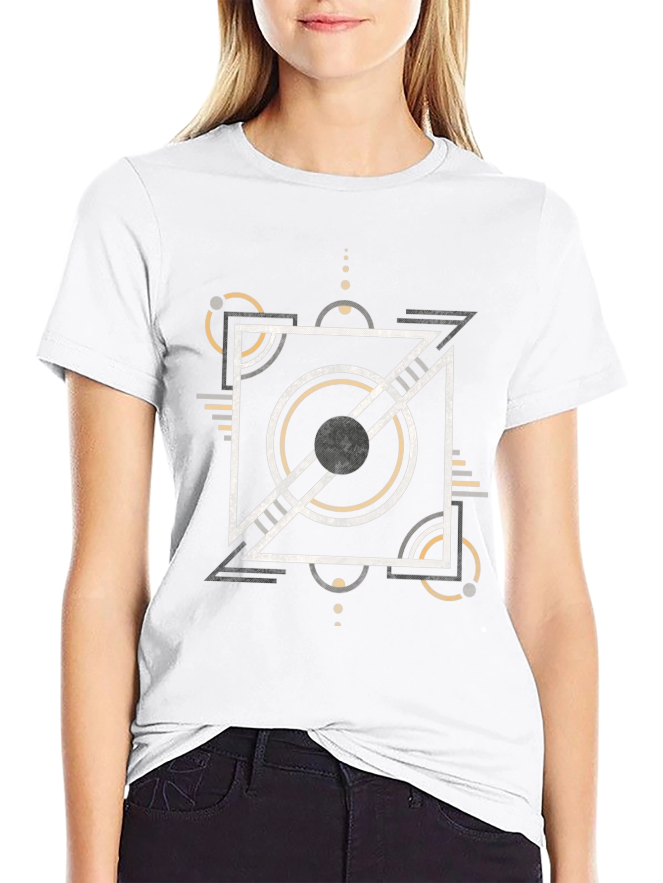 Black Geometric Pattern Black T-Shirt view 9