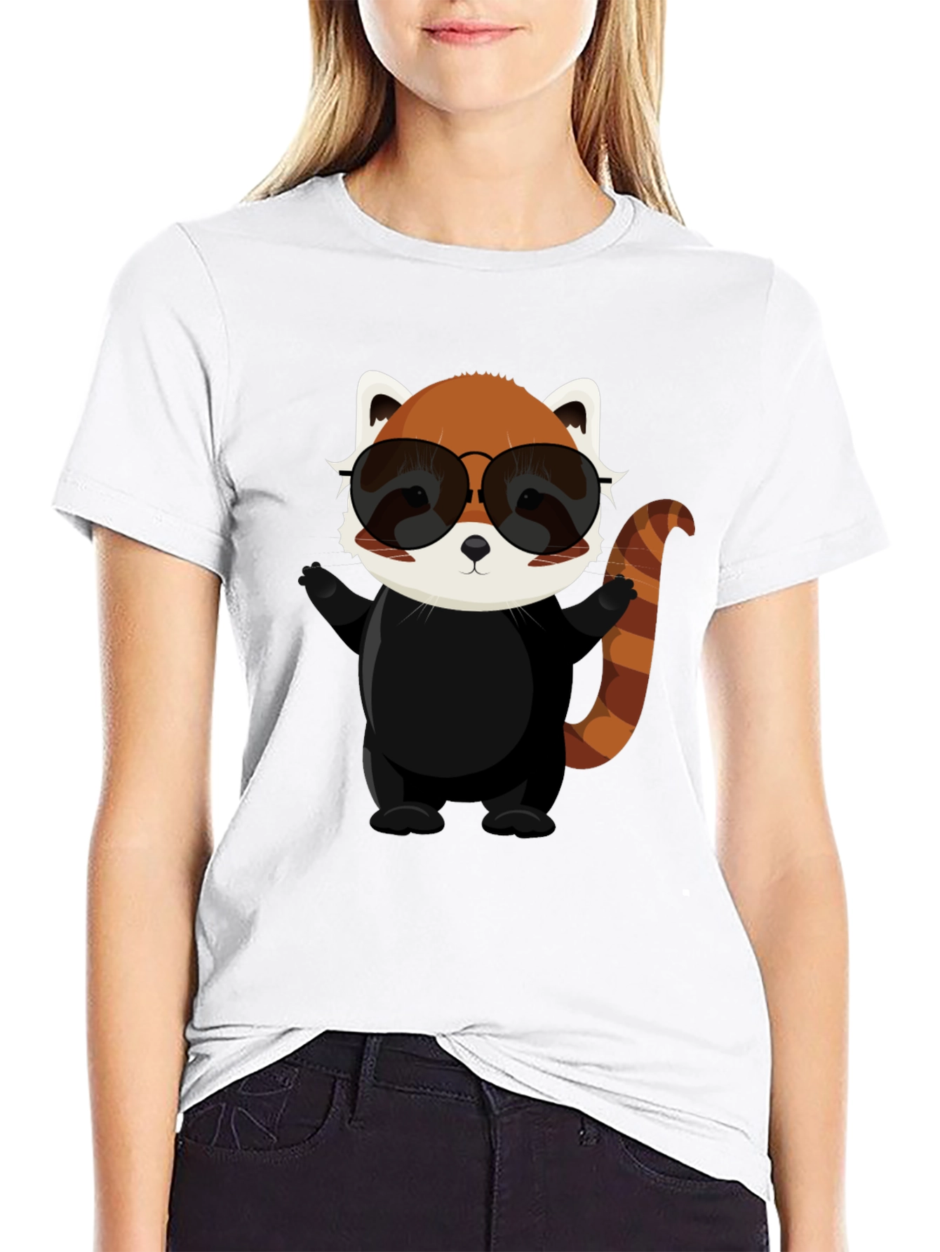 Black Cool Red Panda Graphic Tee view 9