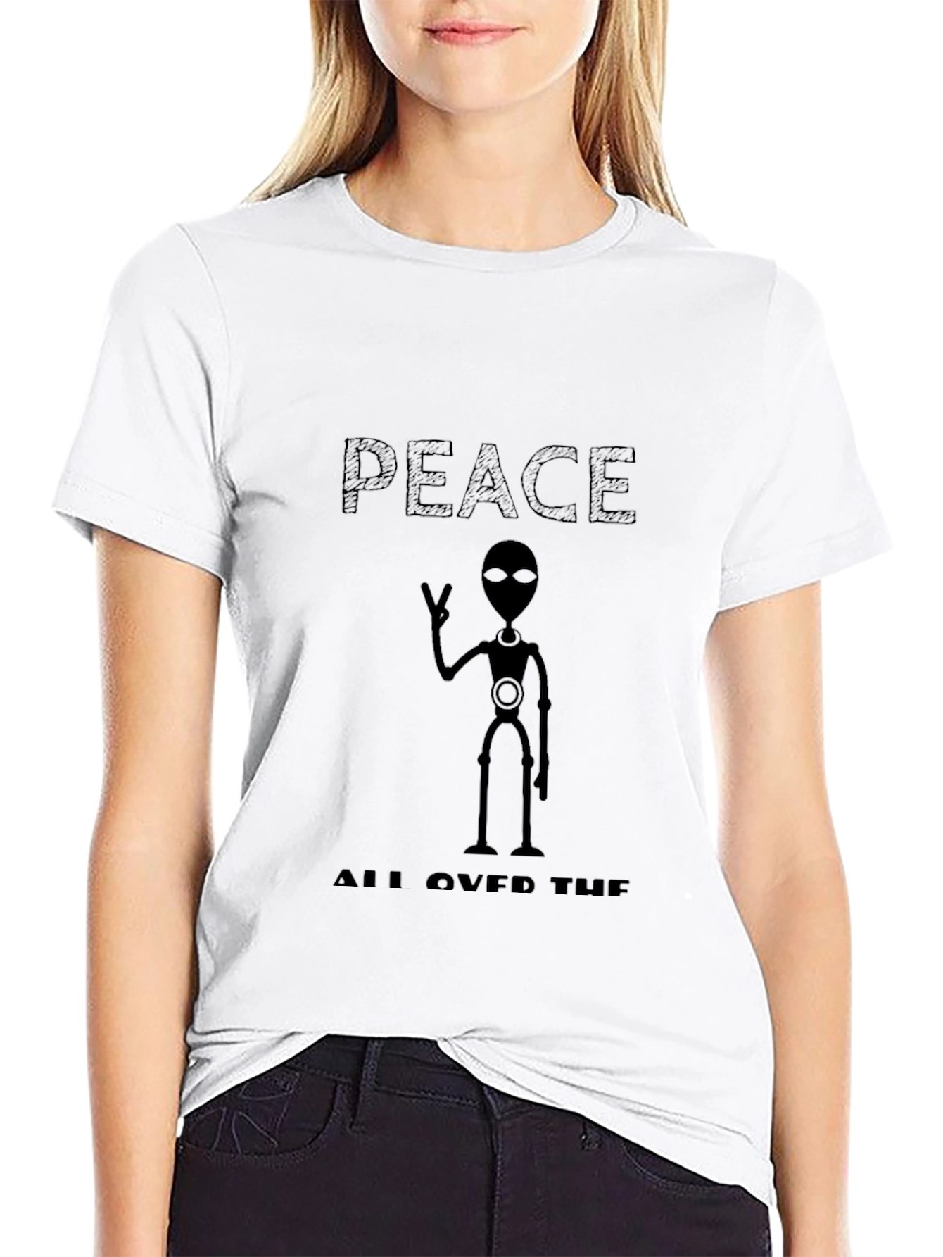 Black Peace Alien Graphic T-Shirt view 9