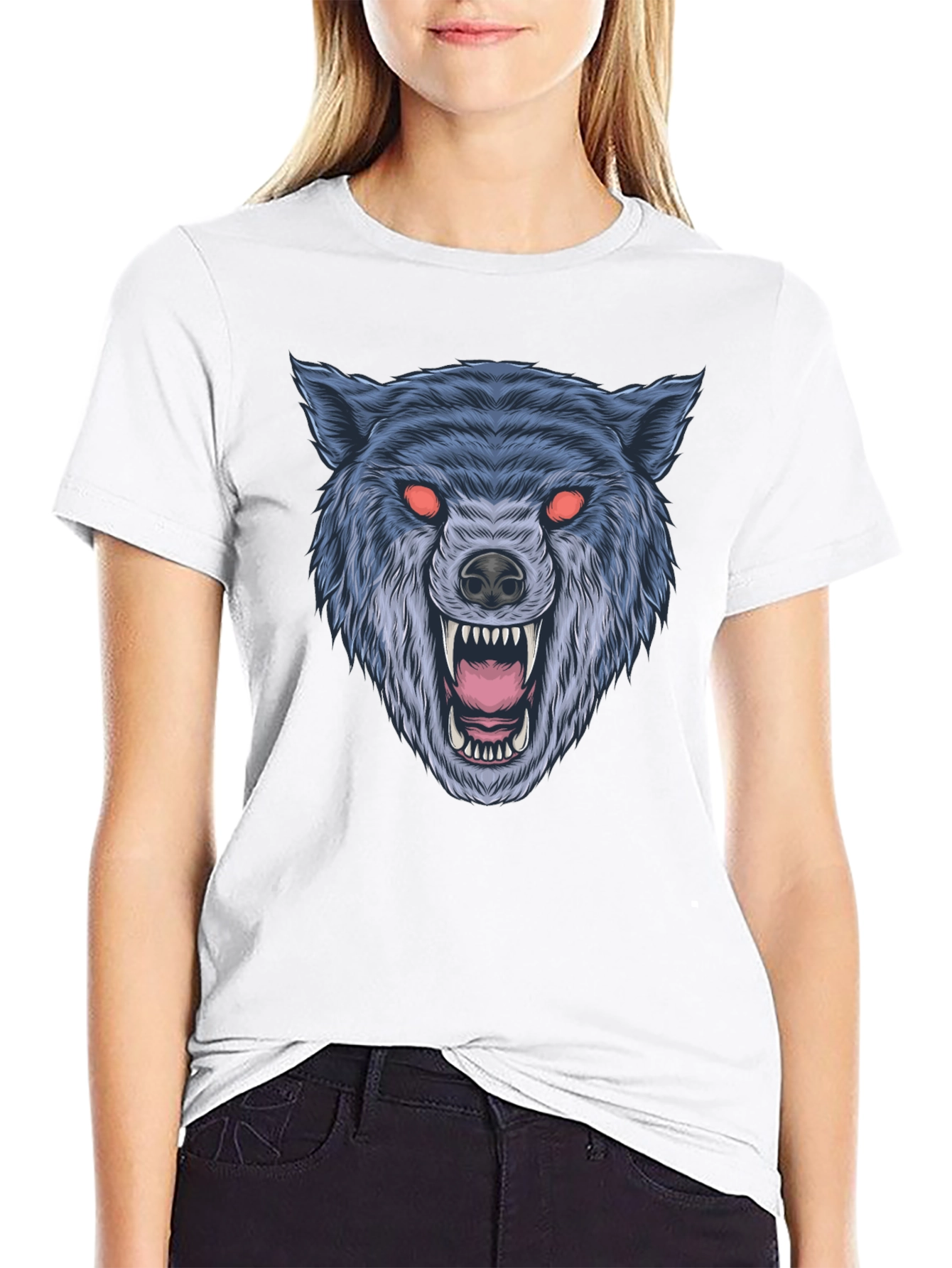 Black Men's Black Wolf Graphic T-Shirt view 9
