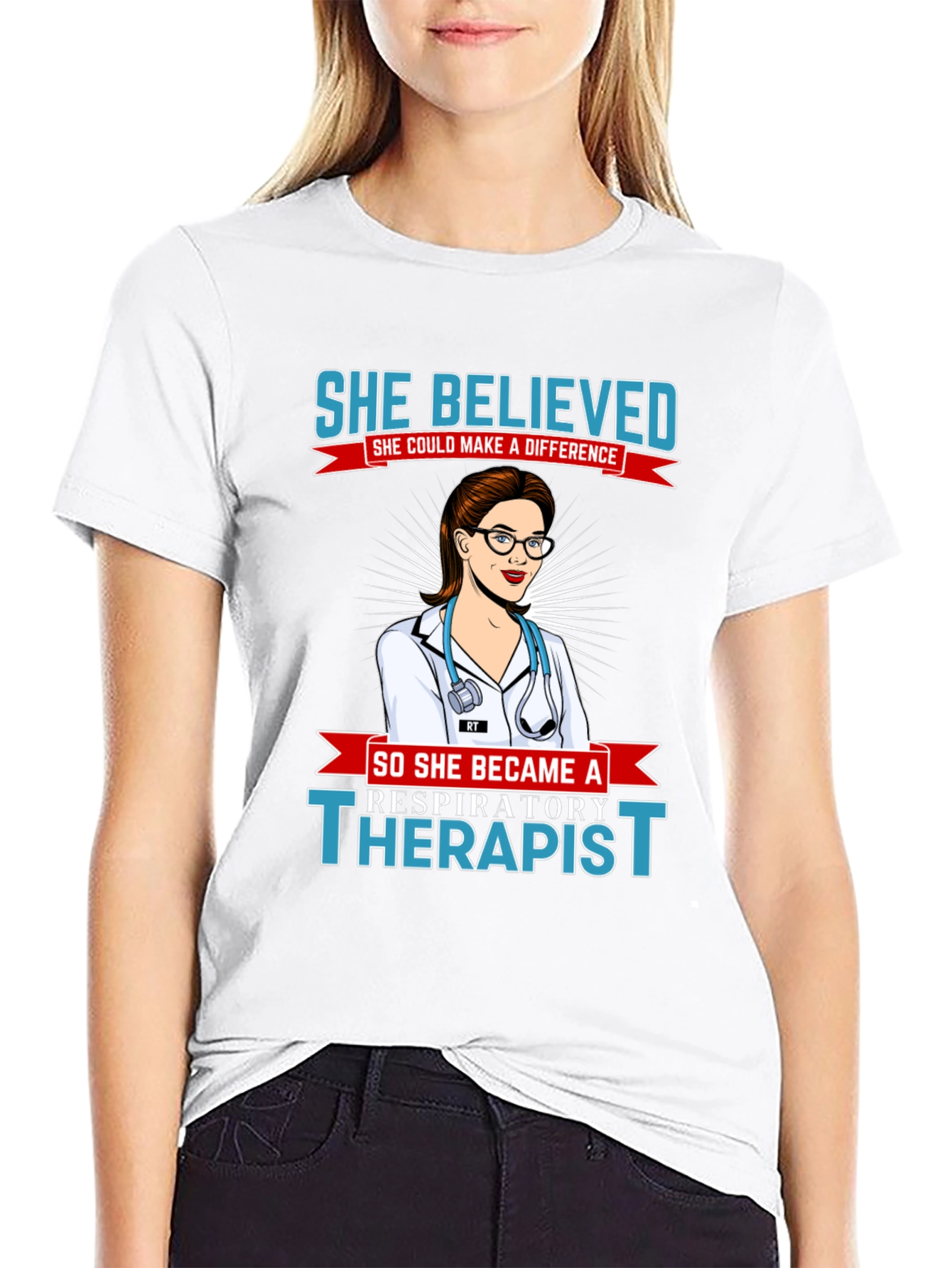 Black Respiratory Therapist T-Shirt - She Believed view 9